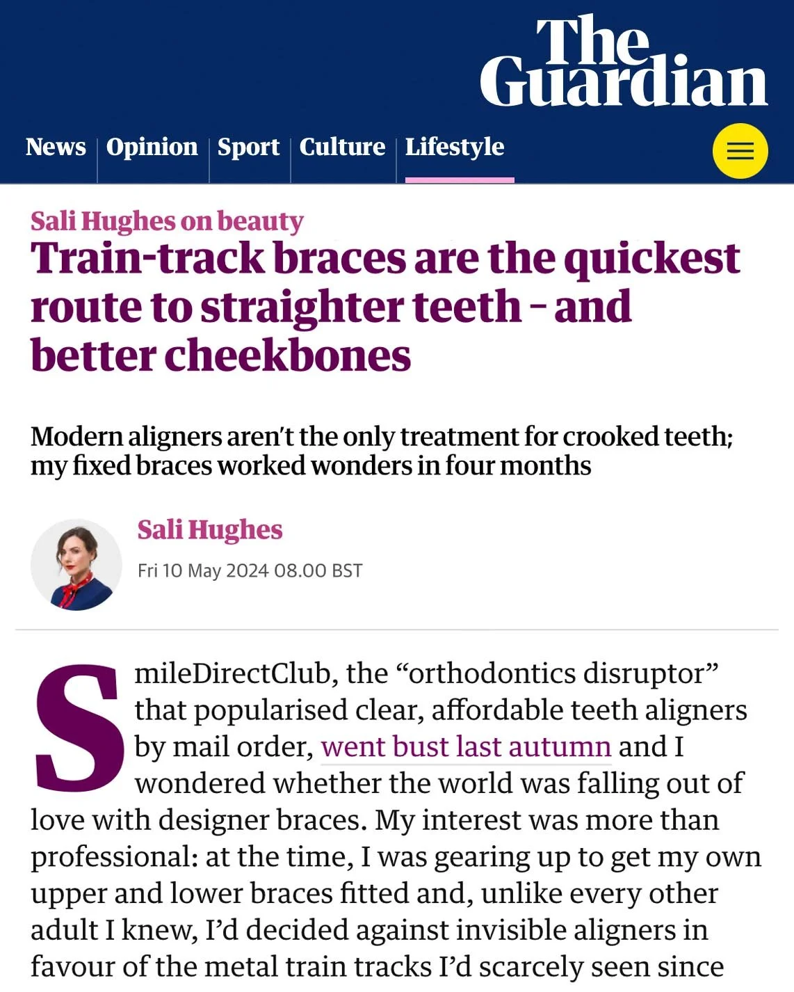 The Guardian Sali Hughes clear fixed braces article the a.b.c. smile May 2024
