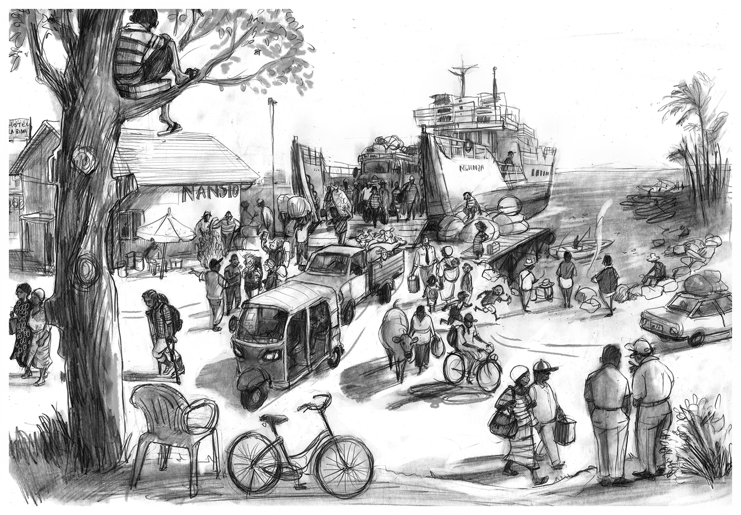 Illustration zu " Lady Happy und der Zauberer von Ukerewe " von Hermann Schulz, Aladin Verlag 2016