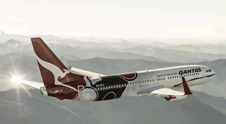 The iconic Qantas 747 ‘Wunala Dreaming’ aircraft livery design by DIA Hall Of Fame recipients, John and Ros Moriarty.
