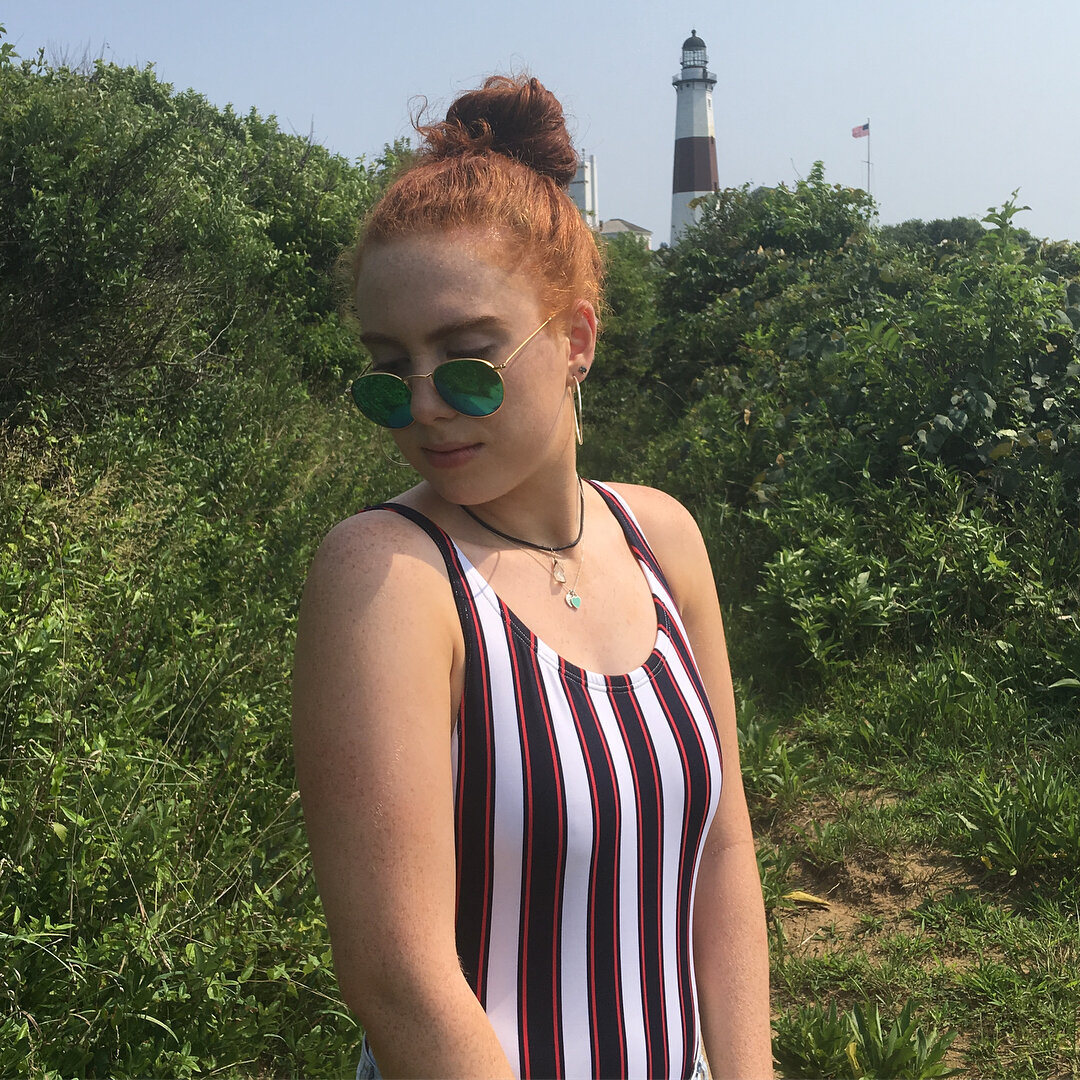 Classic navy, white, and red one piece