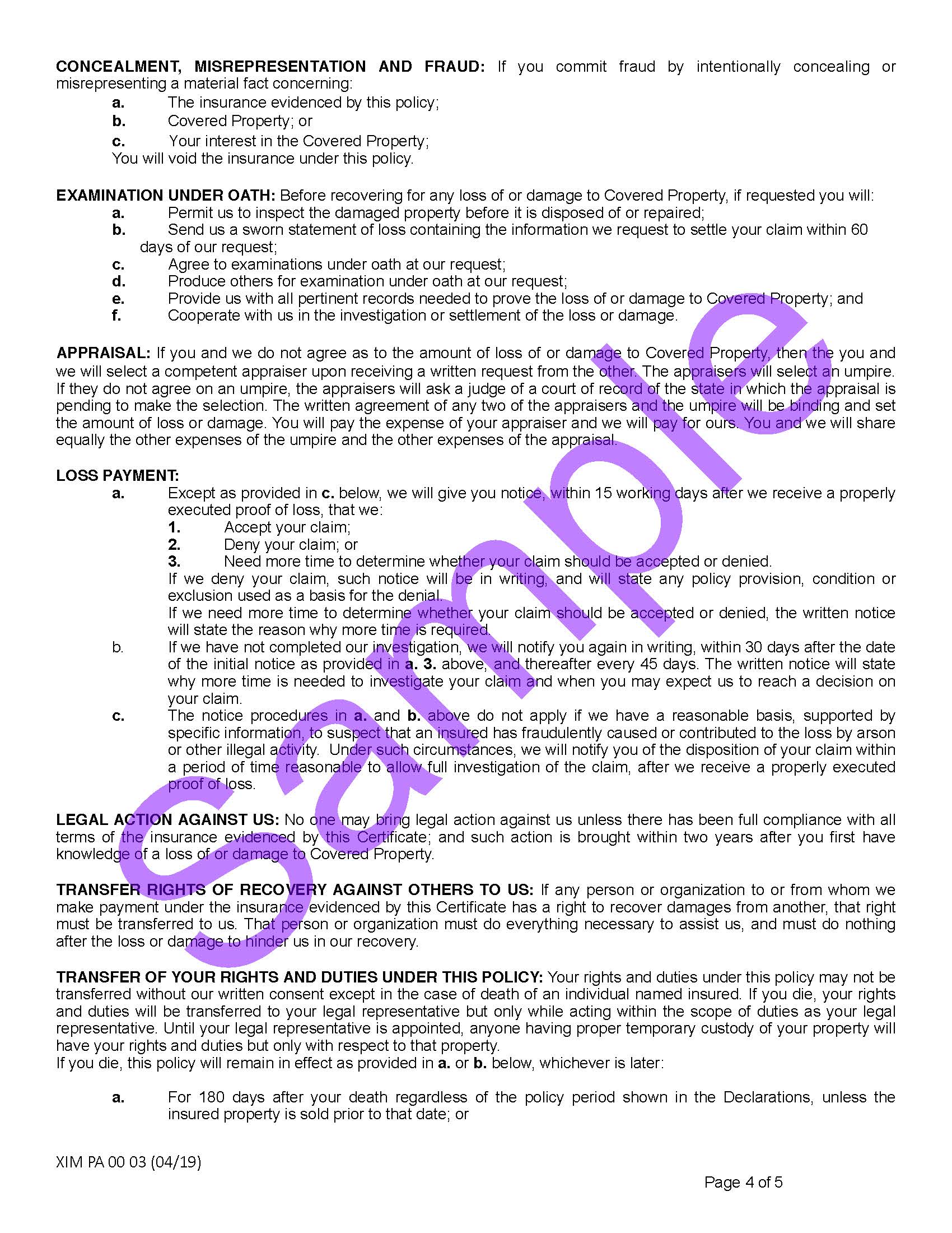 Pennsylvania Coverage Certificates Of Insurance Xercor