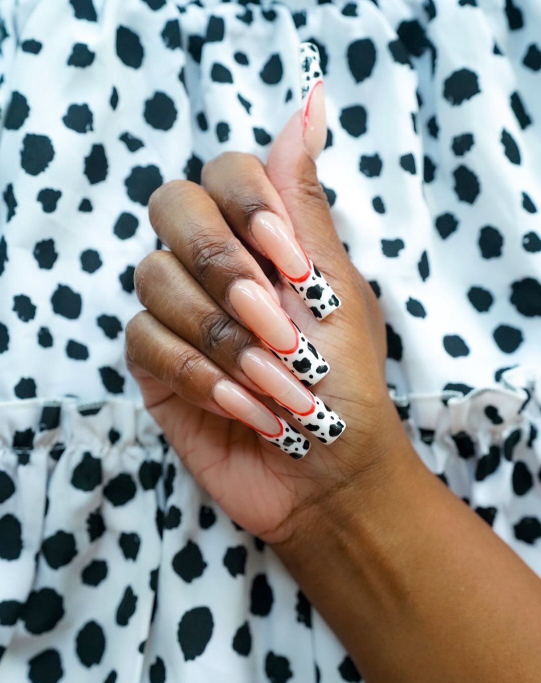 Maybe I&rsquo;m a country girl at heart, or maybe I just eat too much Chick-fil-A, but this week I was inspired to get cow-print nails. 

Yeehaw! 🤠🐄

&bull;
&bull;
&bull;
&bull;
&bull;

#cowprint #cowprintnails #nailsnailsnails #nailstagram #chickf
