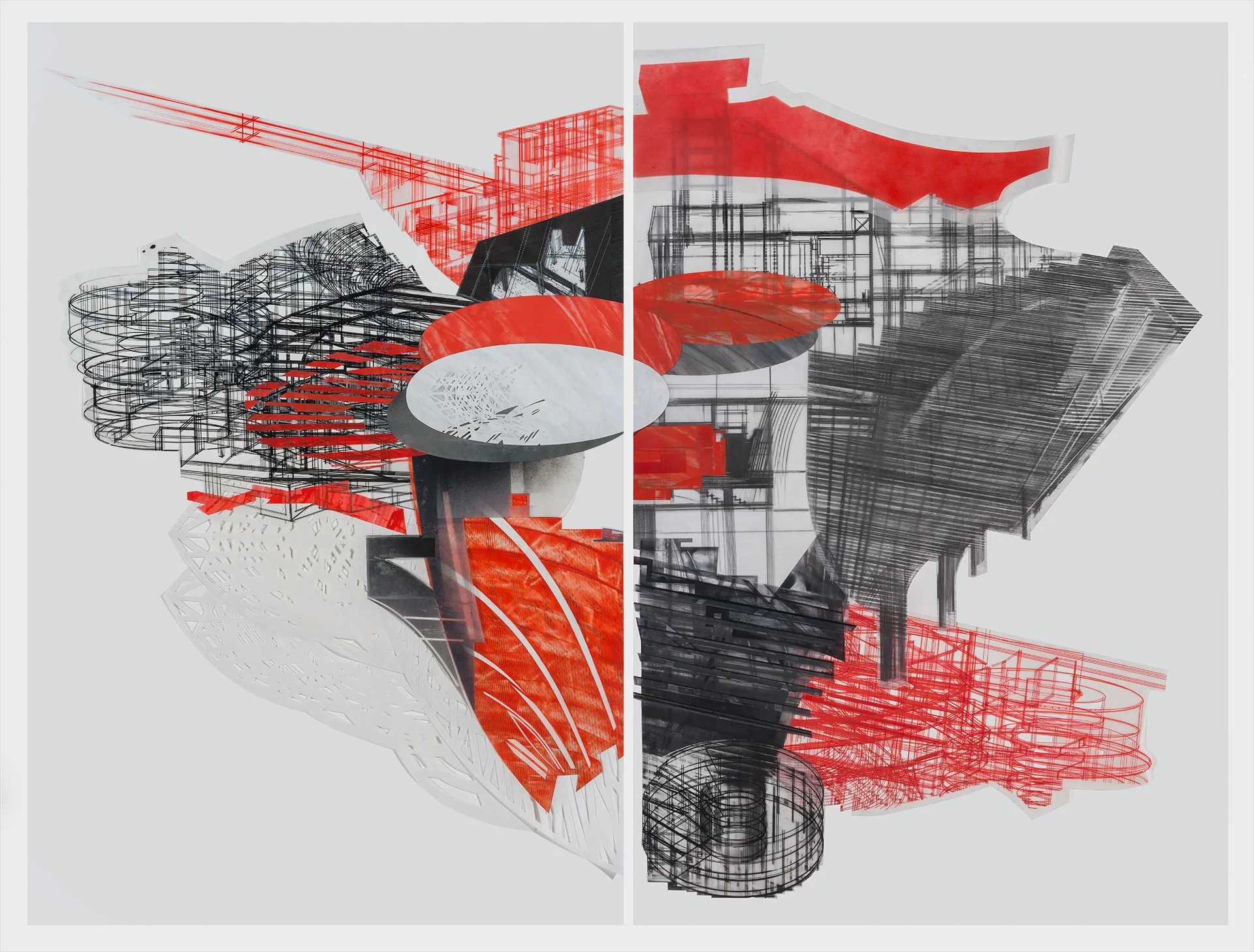   Home of the Brave    2013  Two Panels 72” x 50” each  Graphite, acrylic, Mylar mounted on paper 