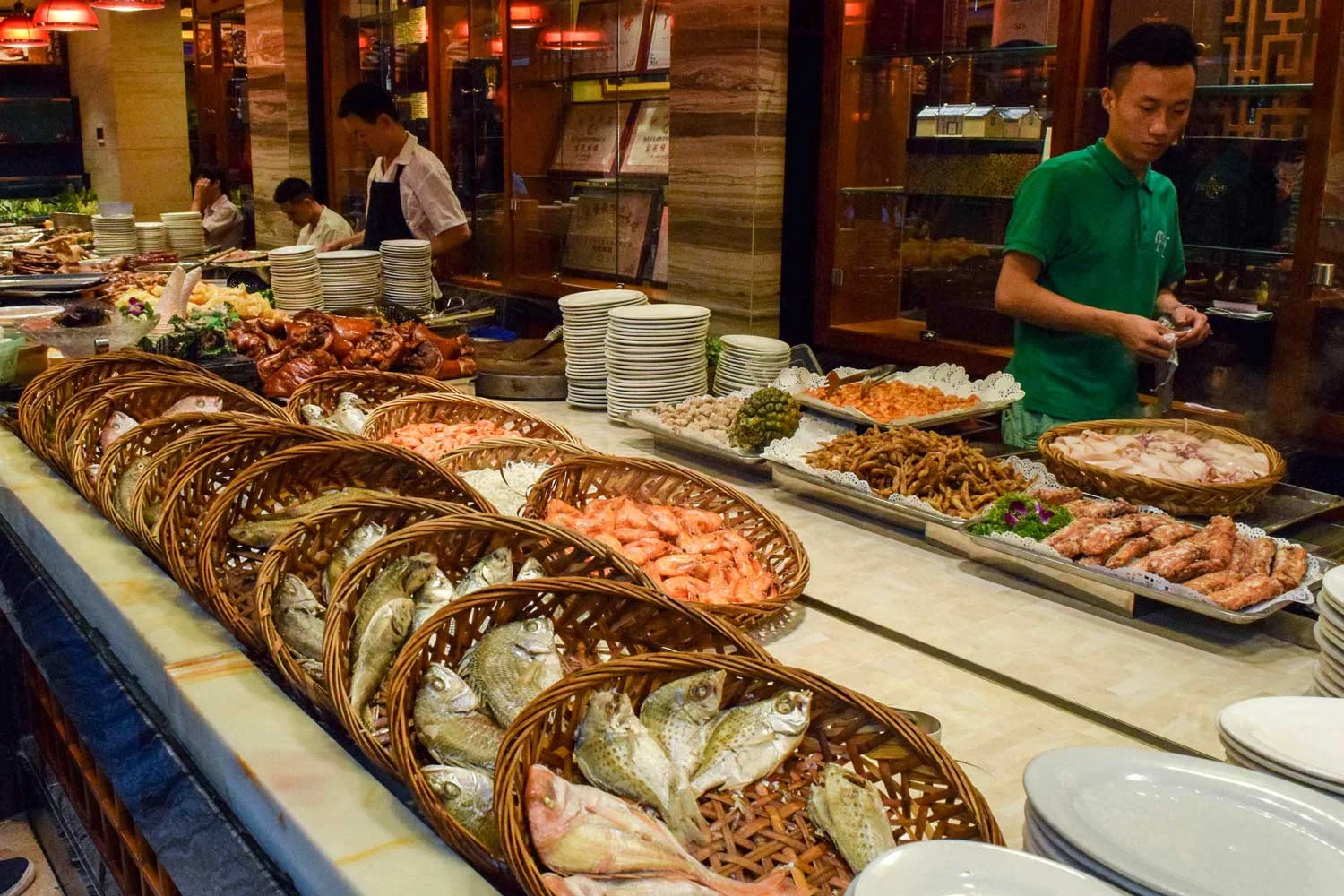 Fresh seafood on display at Swatow restaurant. Diners order their meals by selecting raw items and specifying cooking method