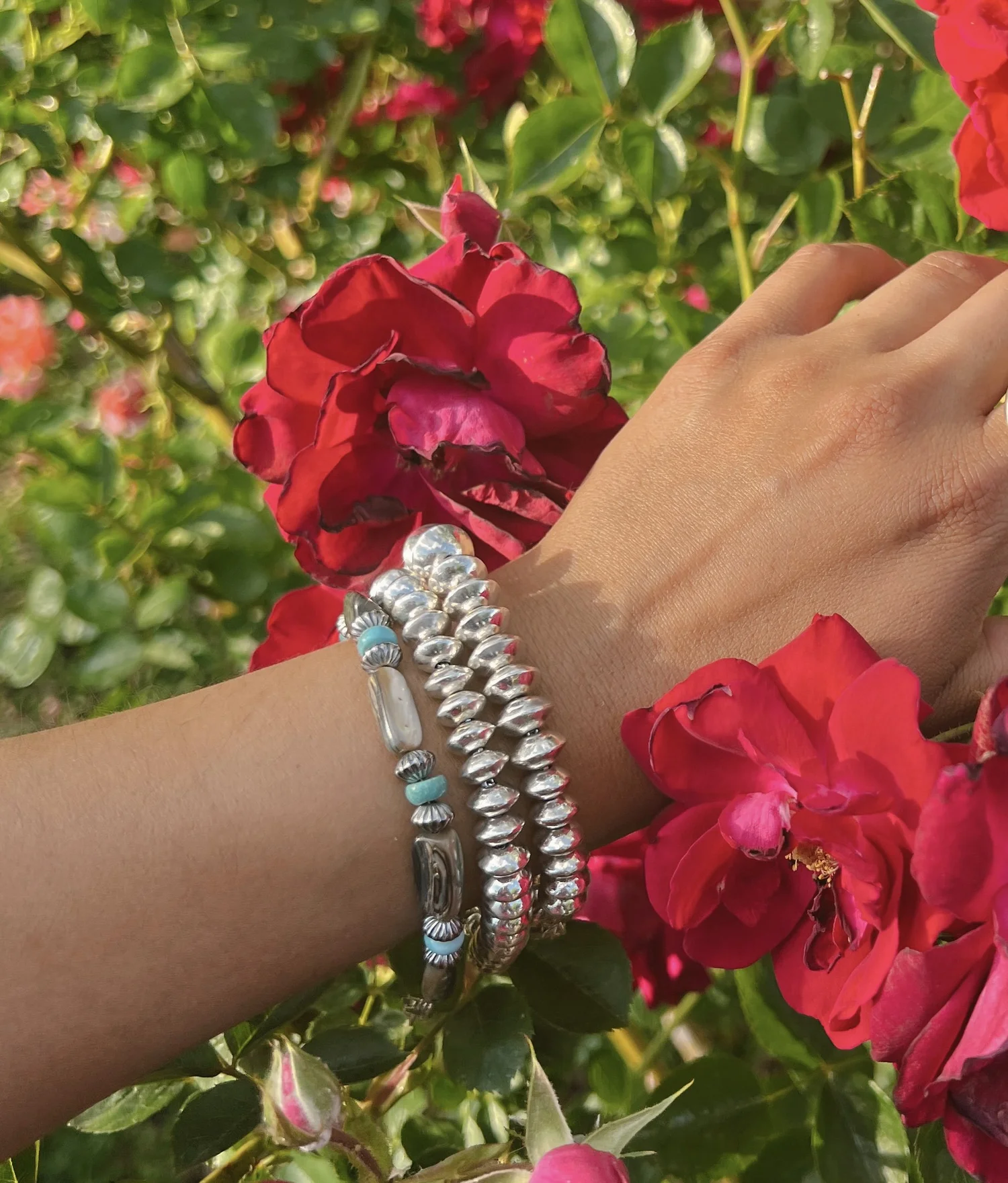 Sterling Silver Navajo Pearl Saucer Bead Bracelet - Handmade By Artist Doreen Jake