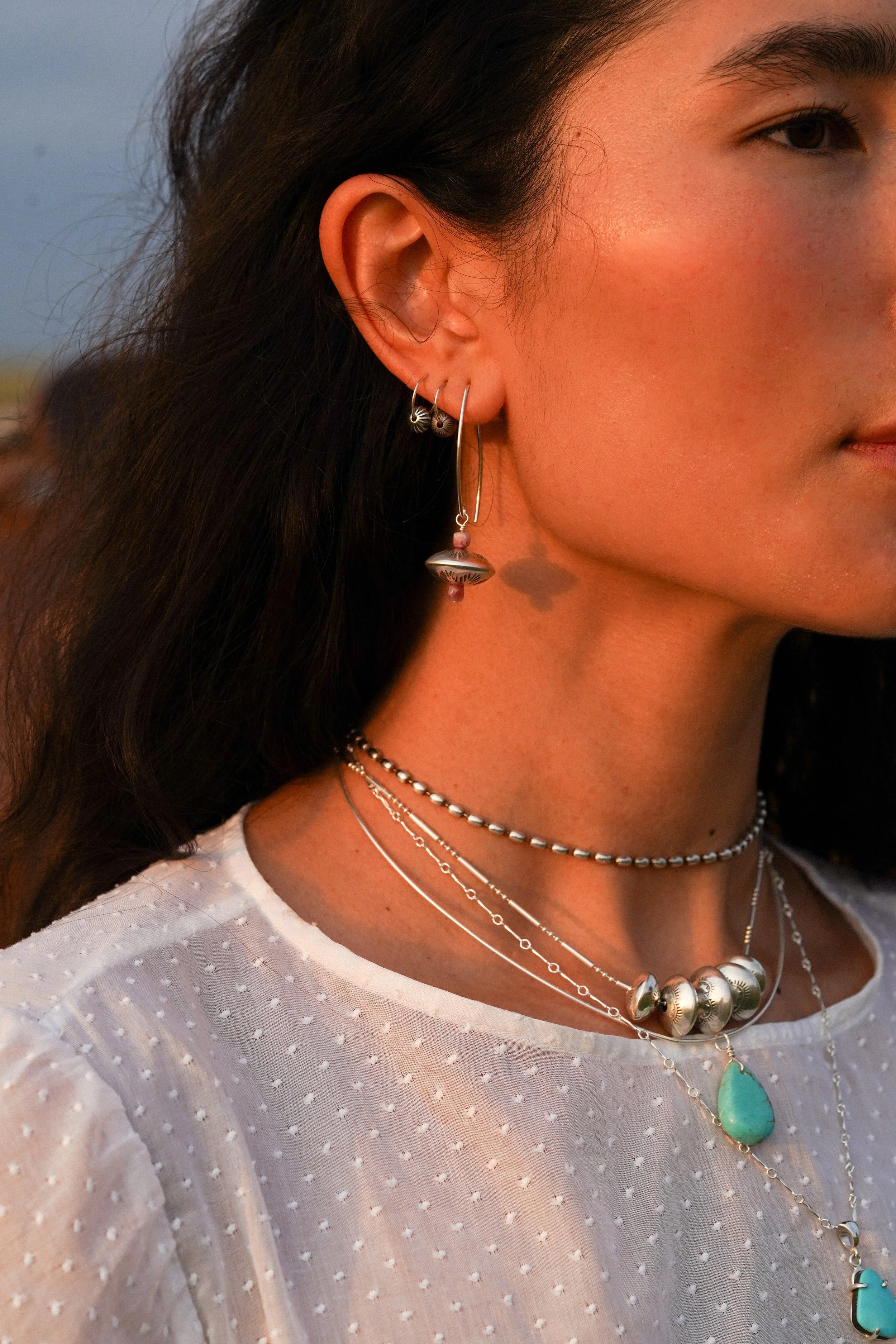 Mini Hoop Earrings With Squash Blossom Beads