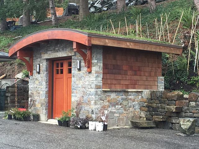 Stone garden shed, living roof