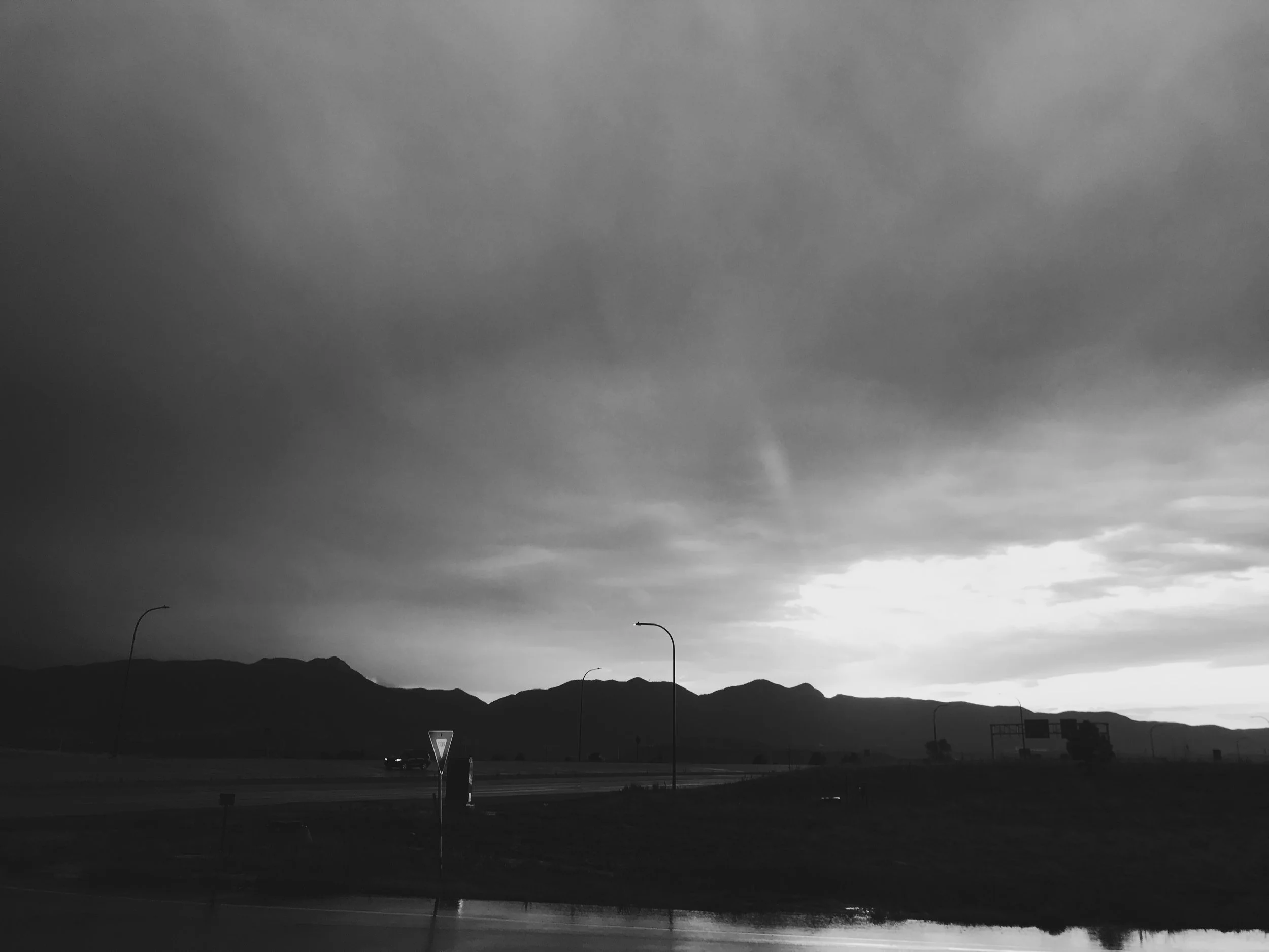 7:30 PM... I headed out after Amos' bedtime on Friday for, well, I can't remember, errands. Oh, shorts at Lulu and dry shampoo.... When the sky is good and black and white, you know it was good in color.