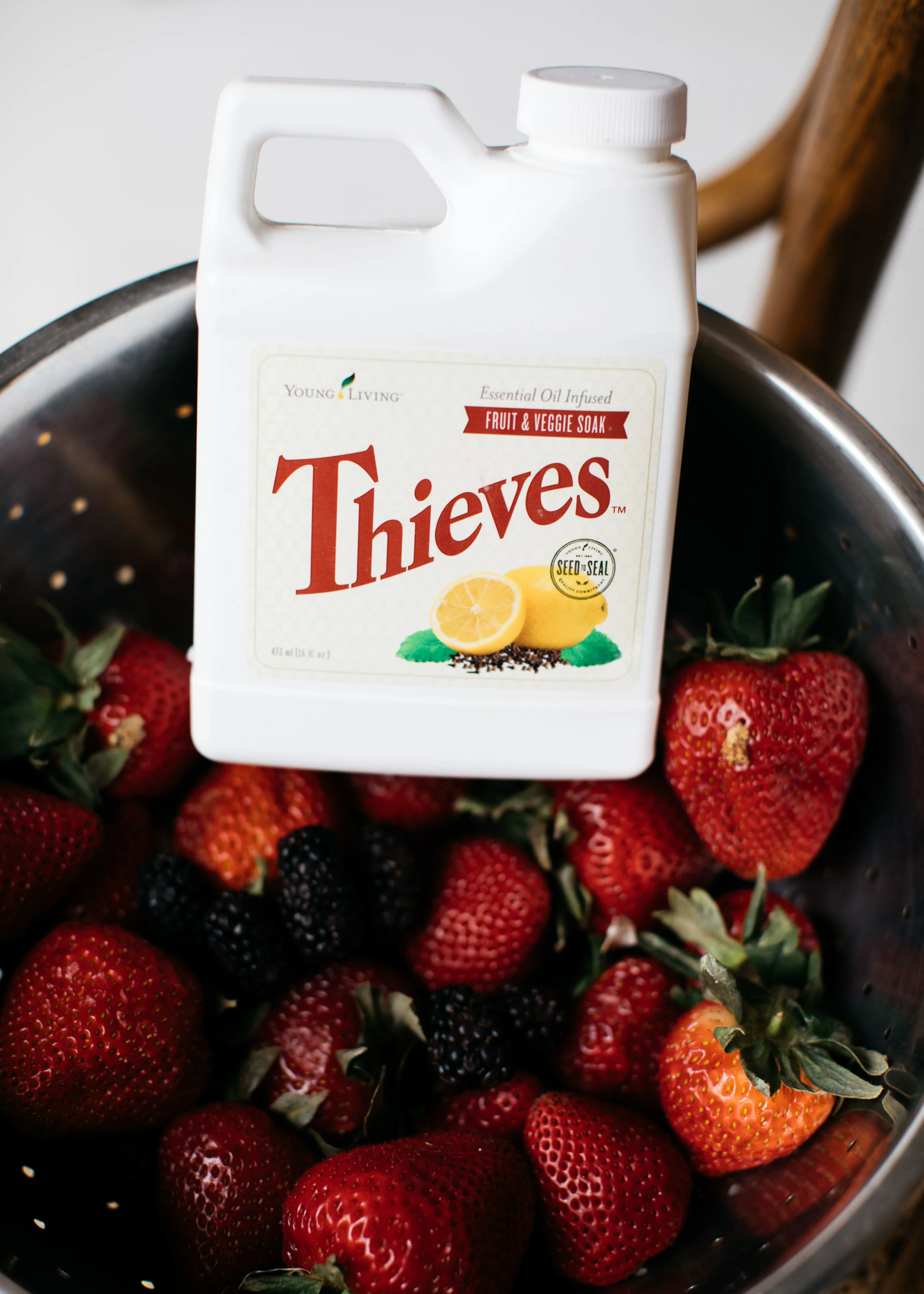 use 1-2 capfuls per sink full of veggies and fruit. Cleans dirt, germs, unwanted sprays off surface. Smells like heaven.