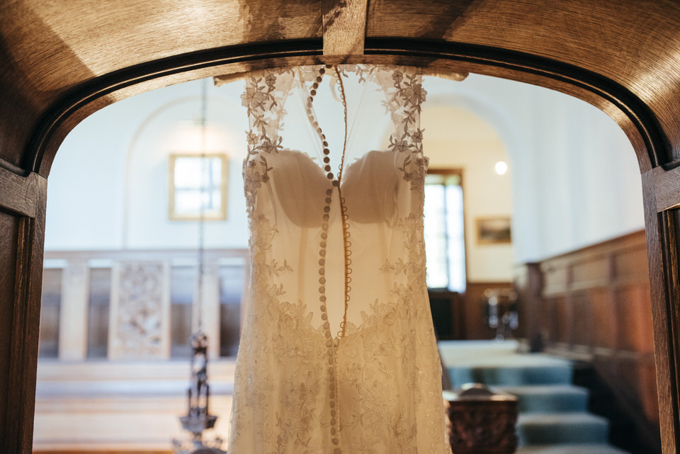 Hanging wedding dress Rowallan Castle