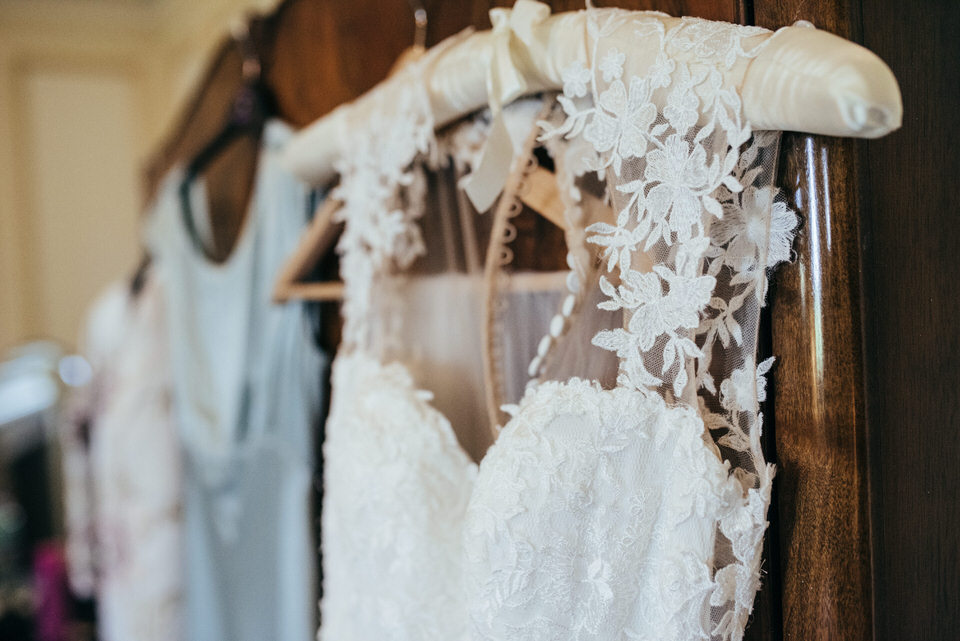 Hanging wedding dress Rowallan Castle