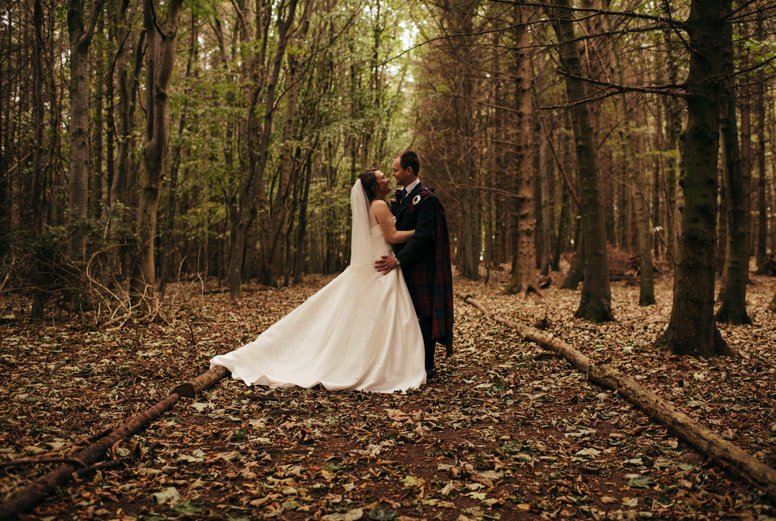 Autumn woodland wedding portraits
