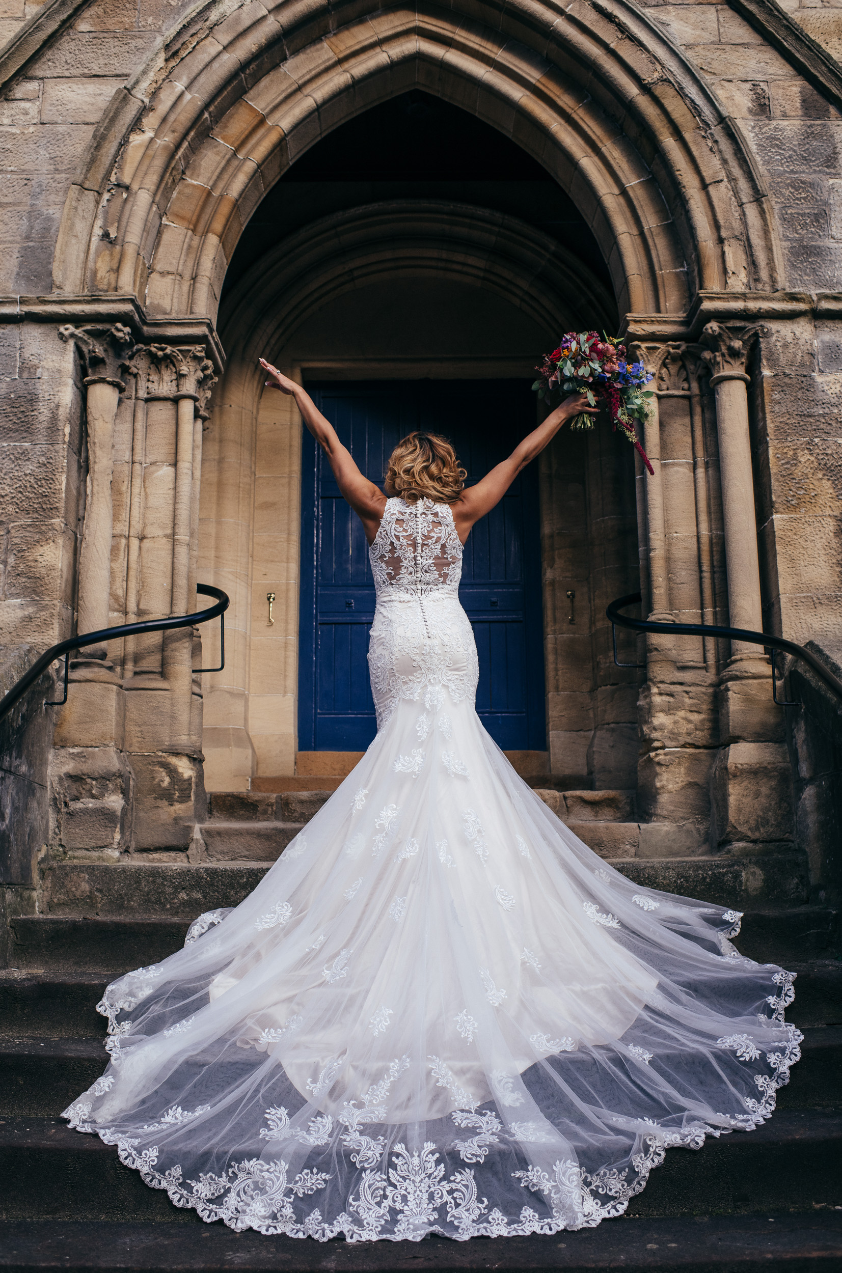 Bride on stairs Glasgow