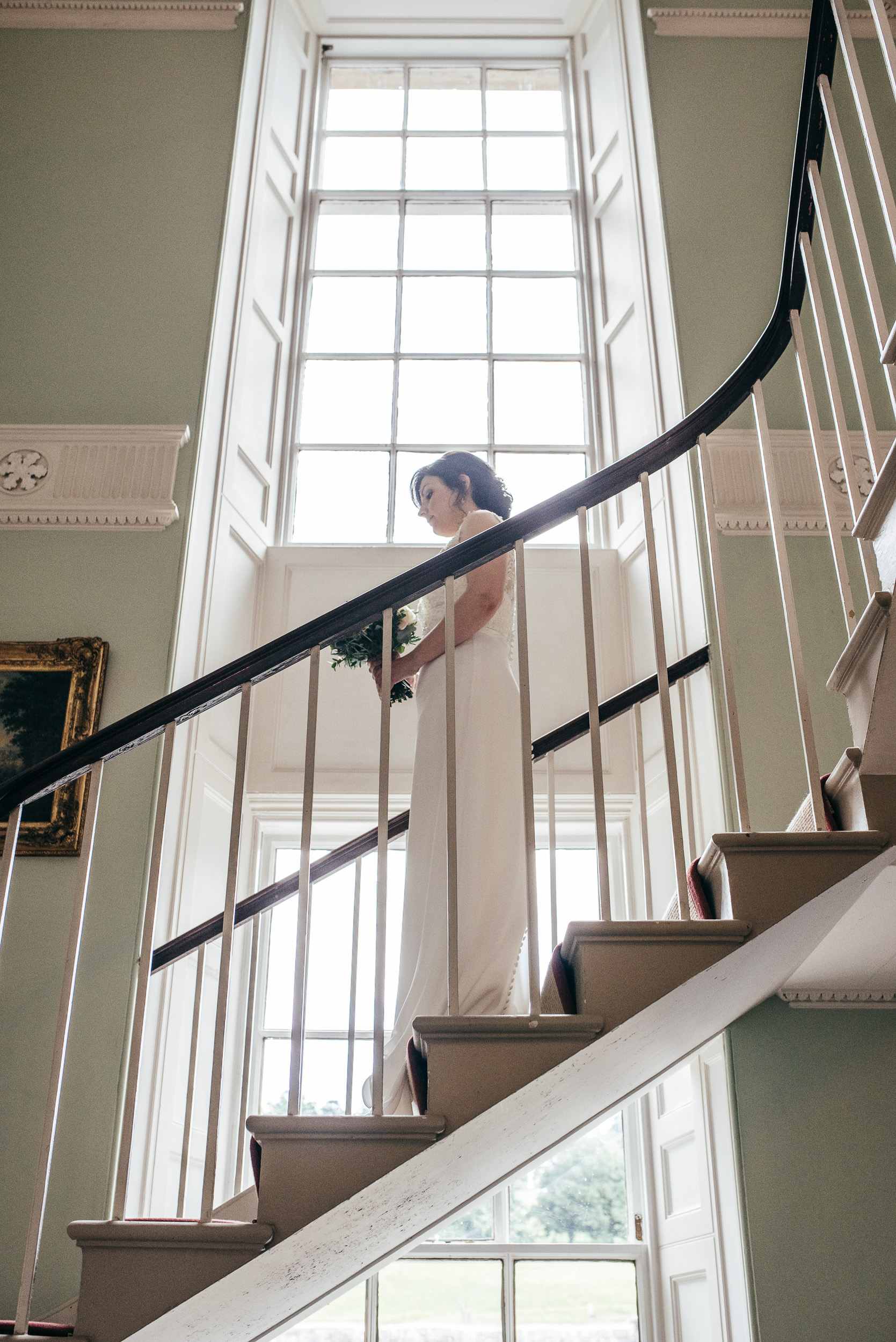 Bride on stairs Byre at Inchyra