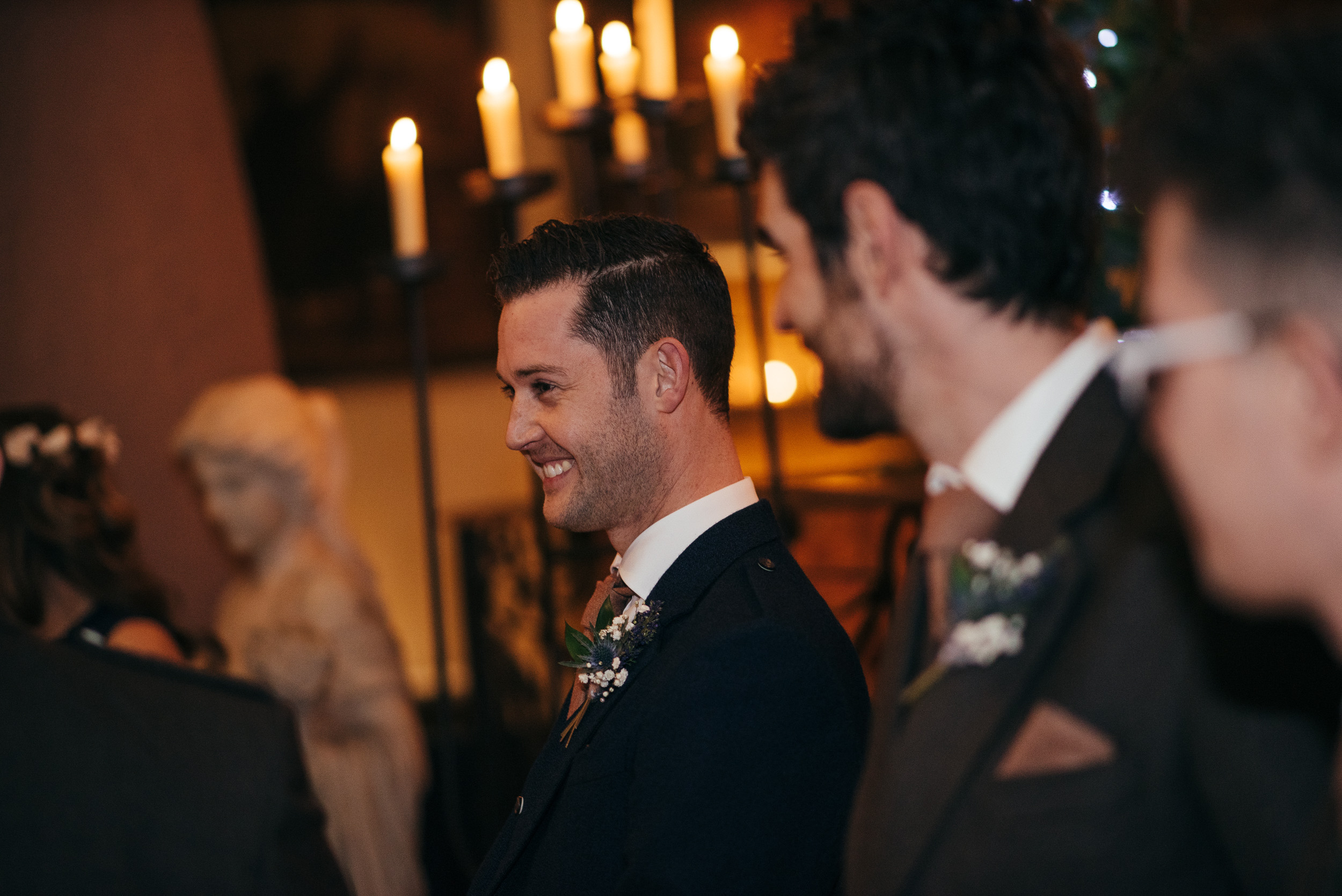 Groom reaction to bride's arrival