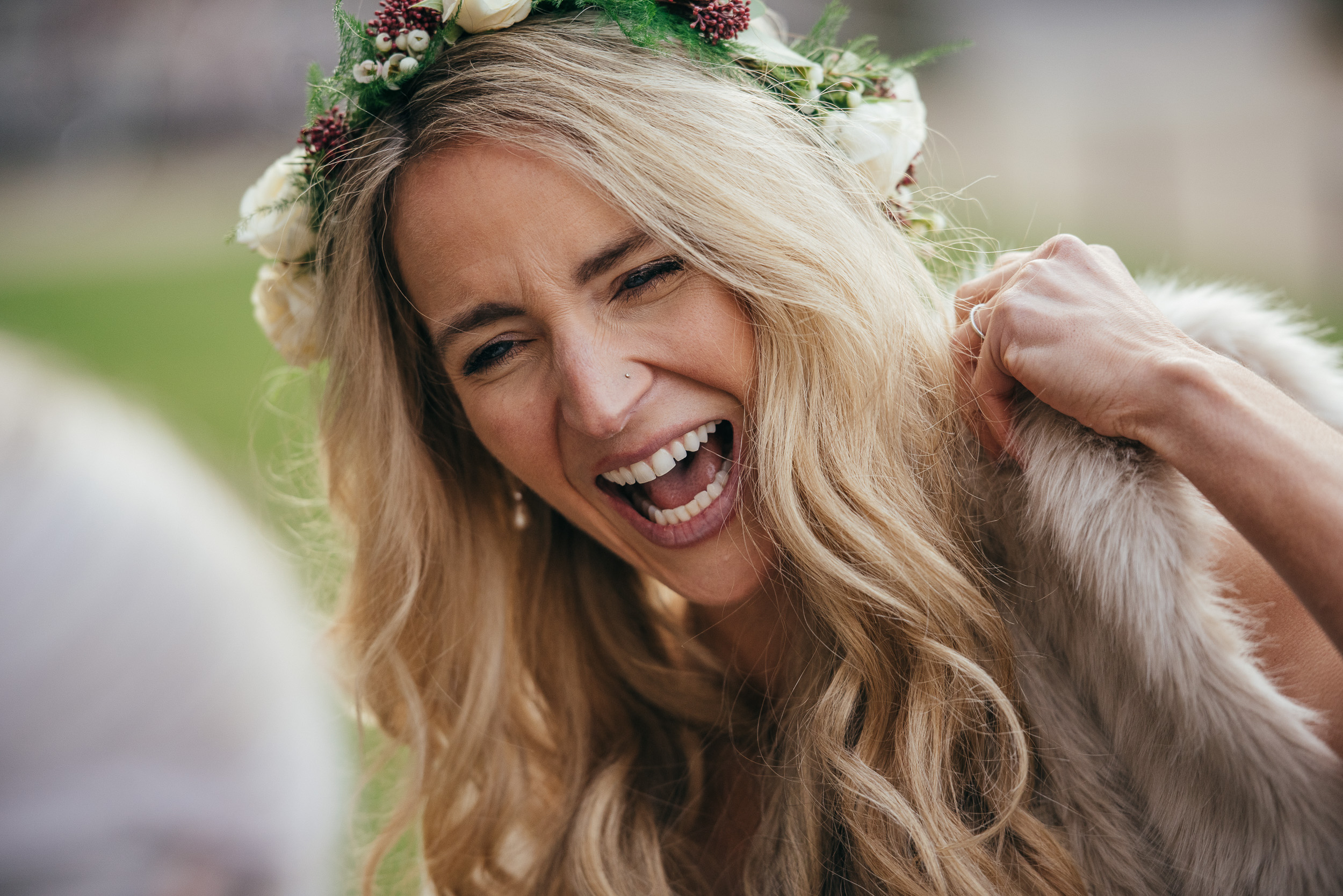 Laughing bride Edinburgh wedding