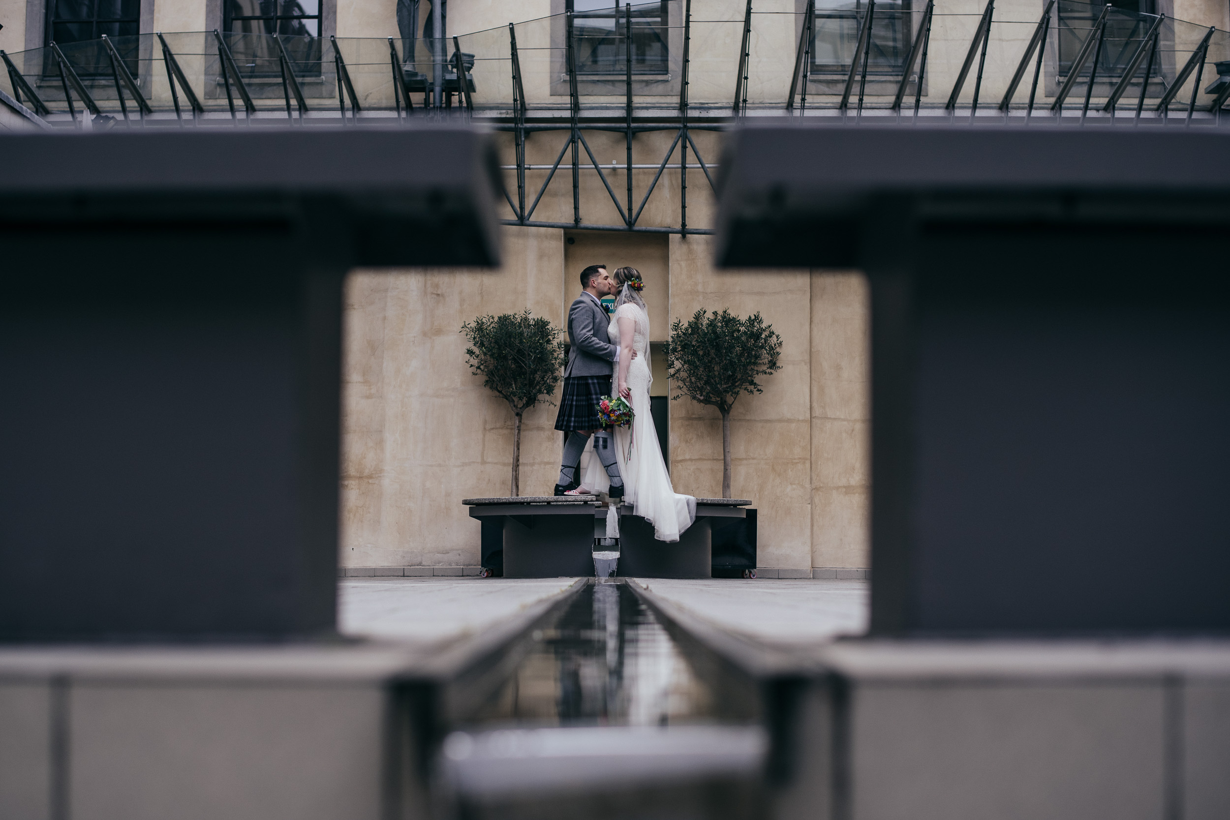 Creative wedding portrait Glasgow city centre