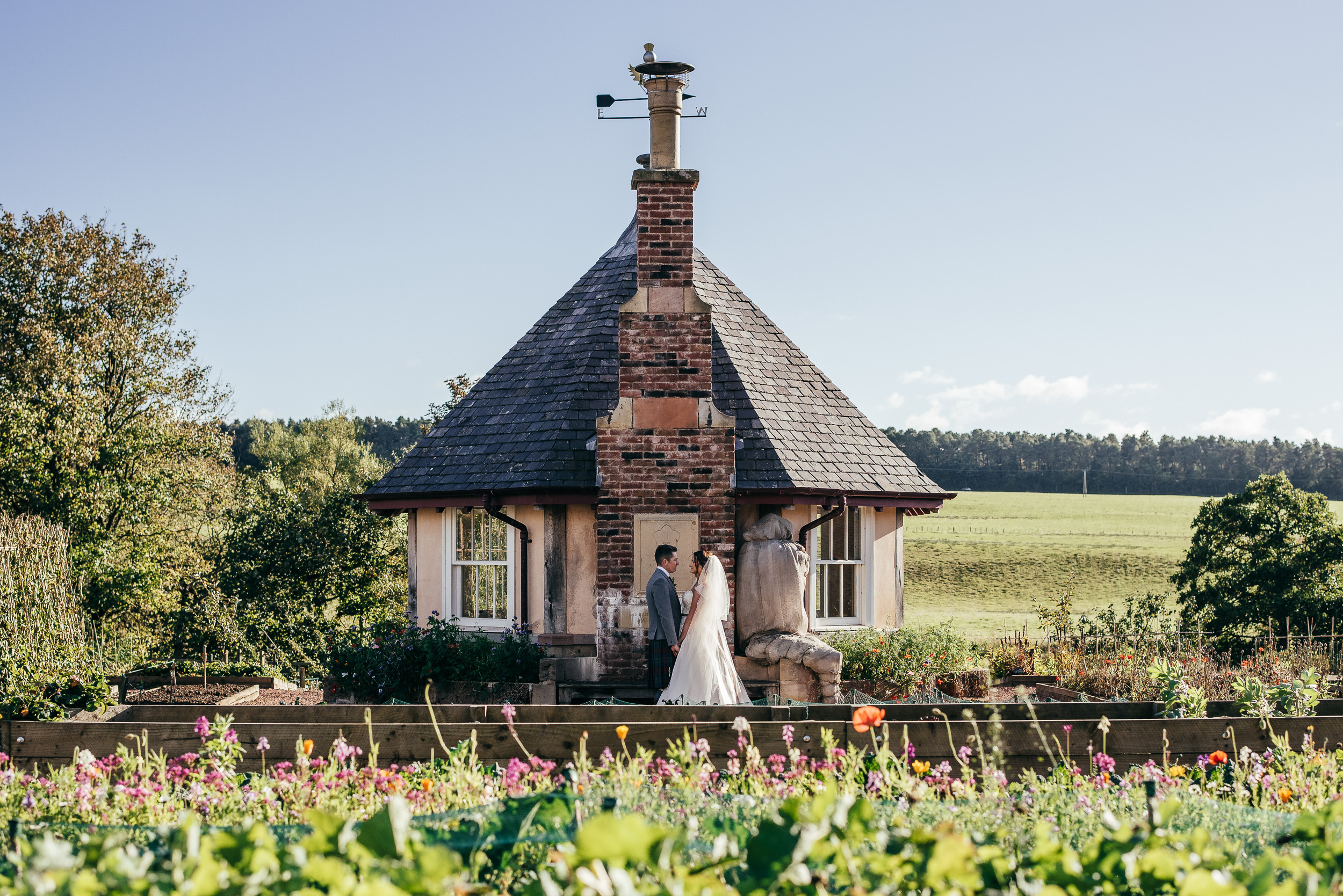 Dumfries House walled garden wedding portrait