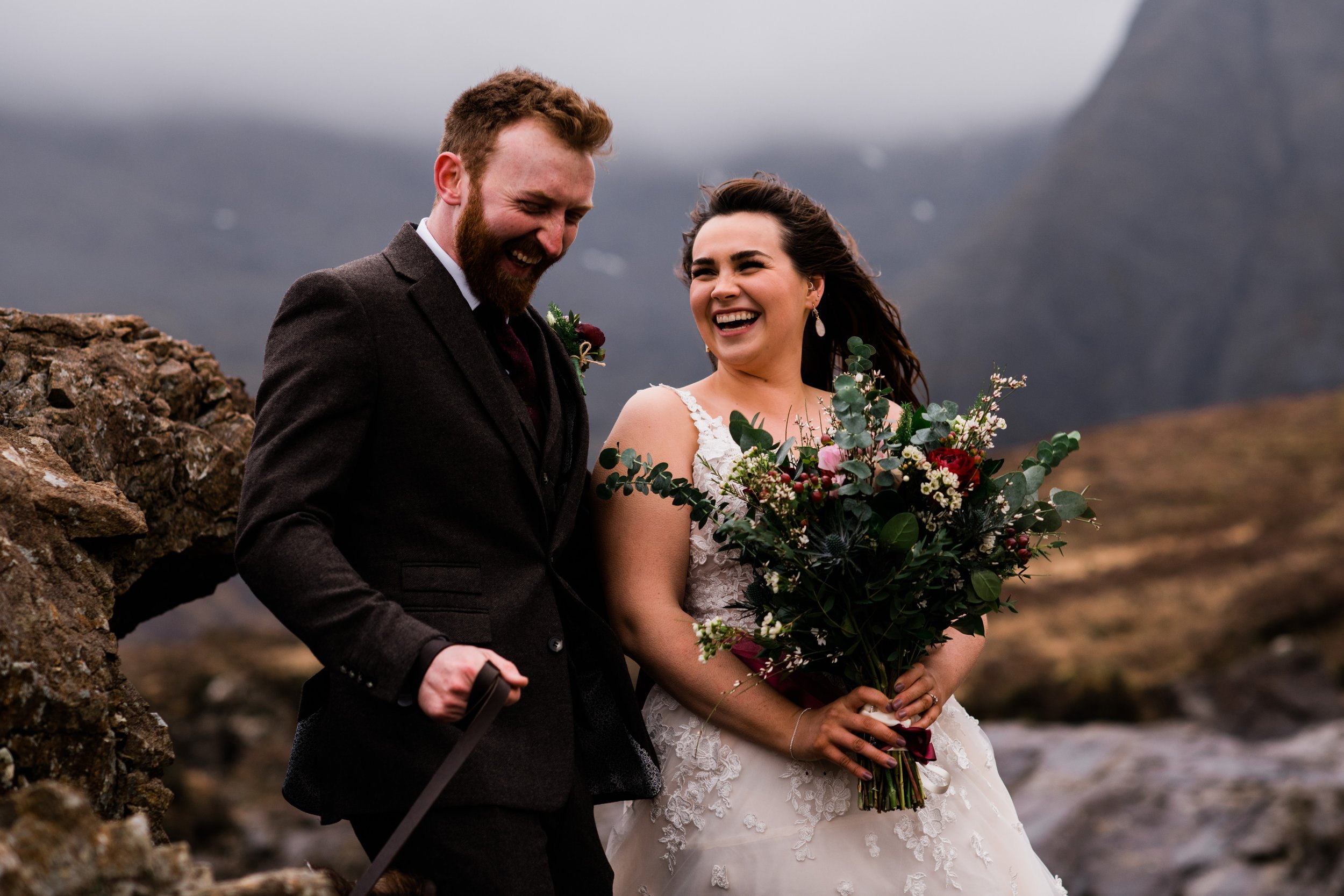 Windy wedding ceremony Fairy Pools