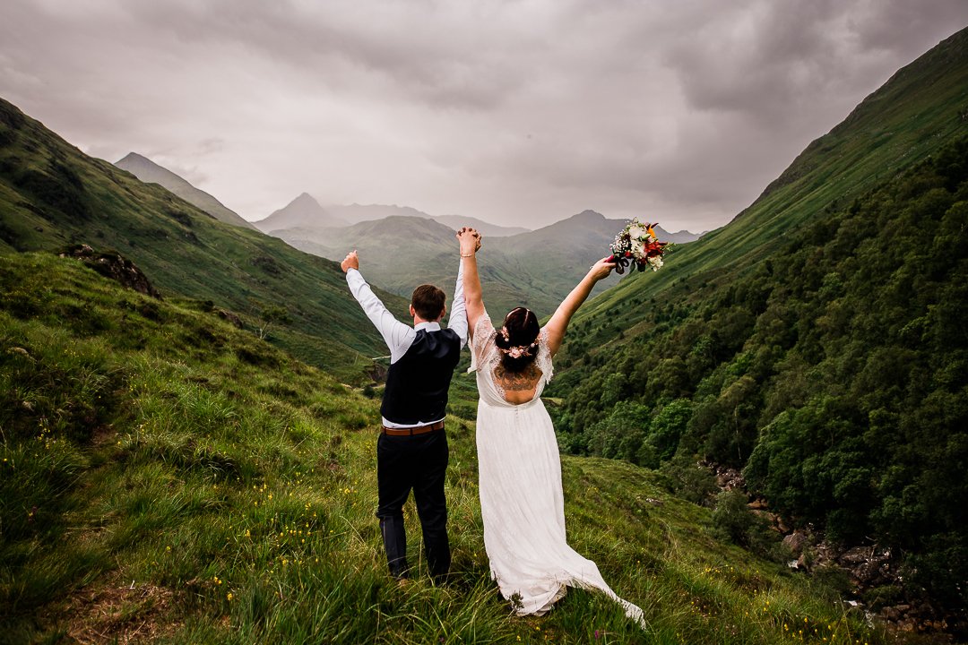 Bride and groom on a mountain