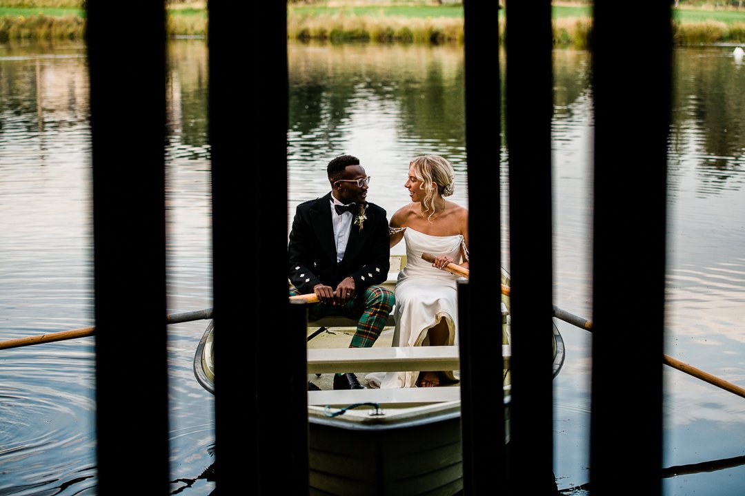 Bride and groom on a boat