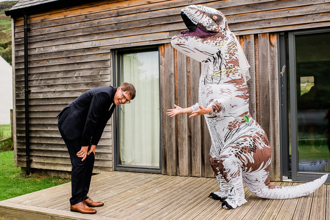 Dinosaur wedding first look