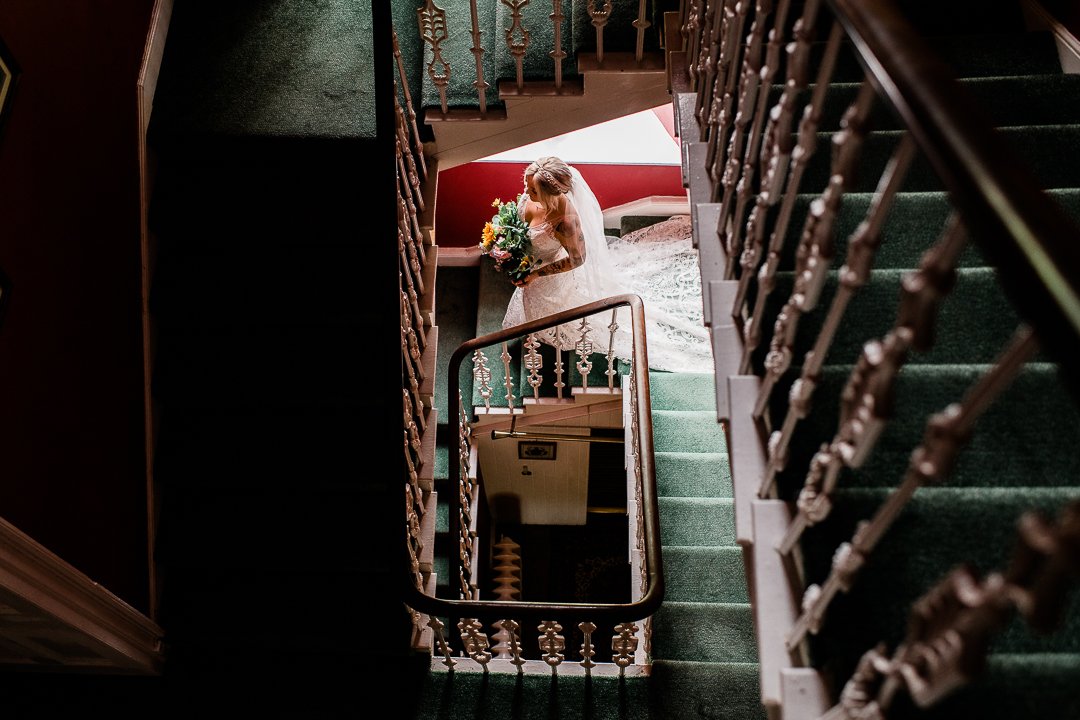 Staircase wedding portrait