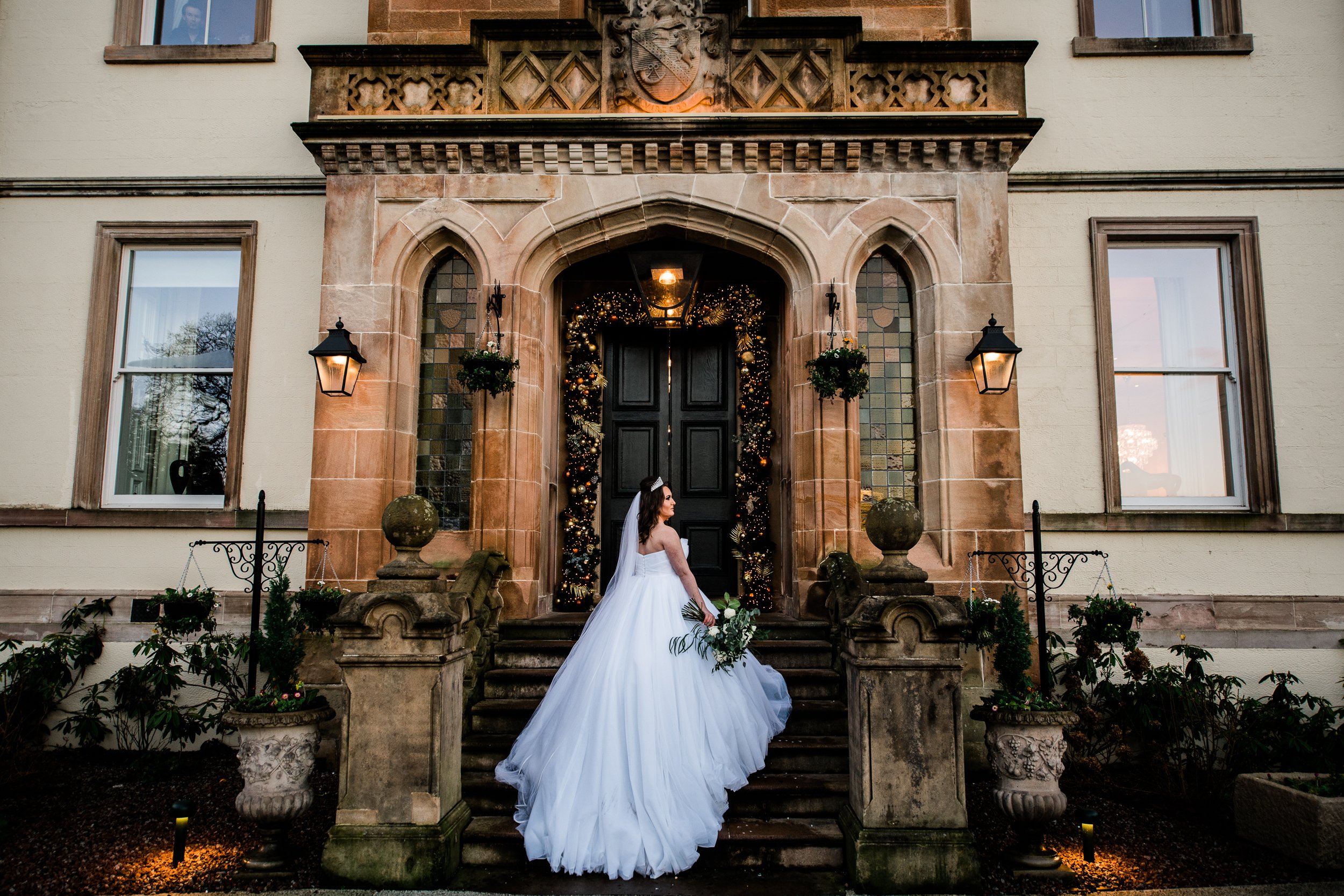 Bride on stairs at Cameron House