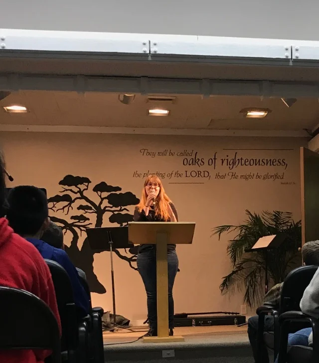 Me speaking in front of the junior high and high school. My talk for the elementary students was earlier in the morning. (photo credit: Annaliese) 