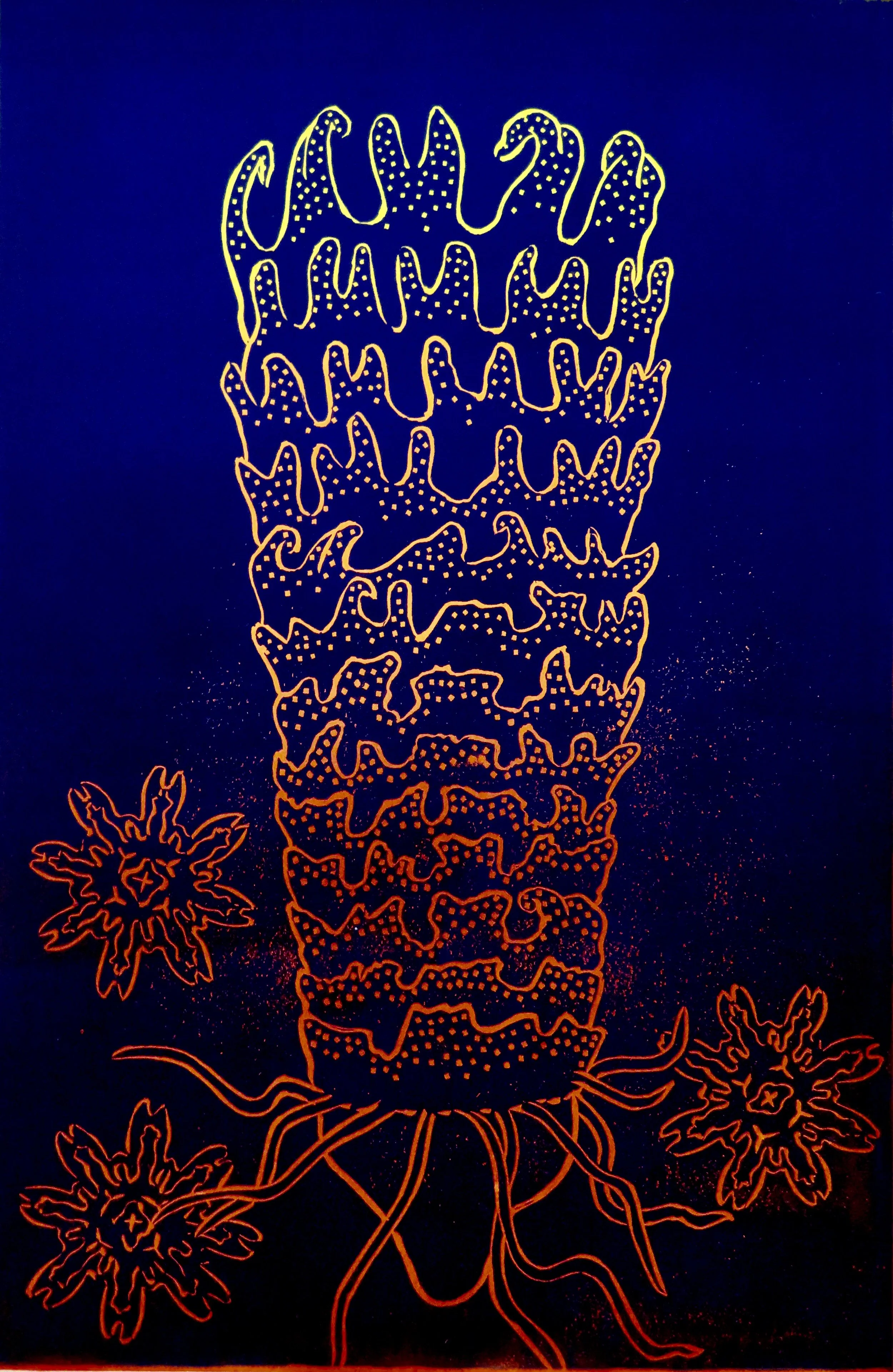 Sae Vase Reduction Linoleum Print !2×18 inches