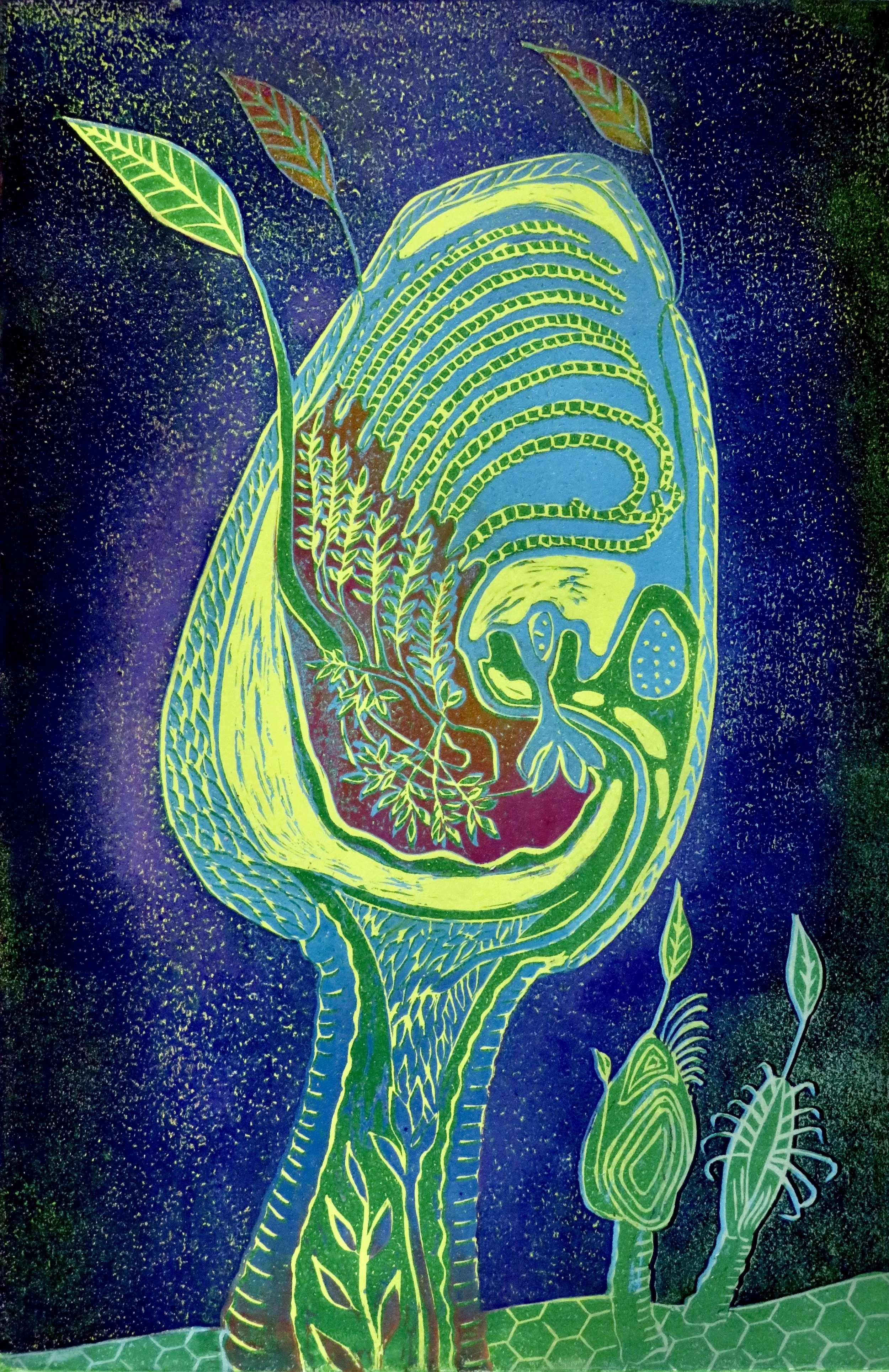 Sea Vase Reduction Linoleum Cut 12×18 inches
