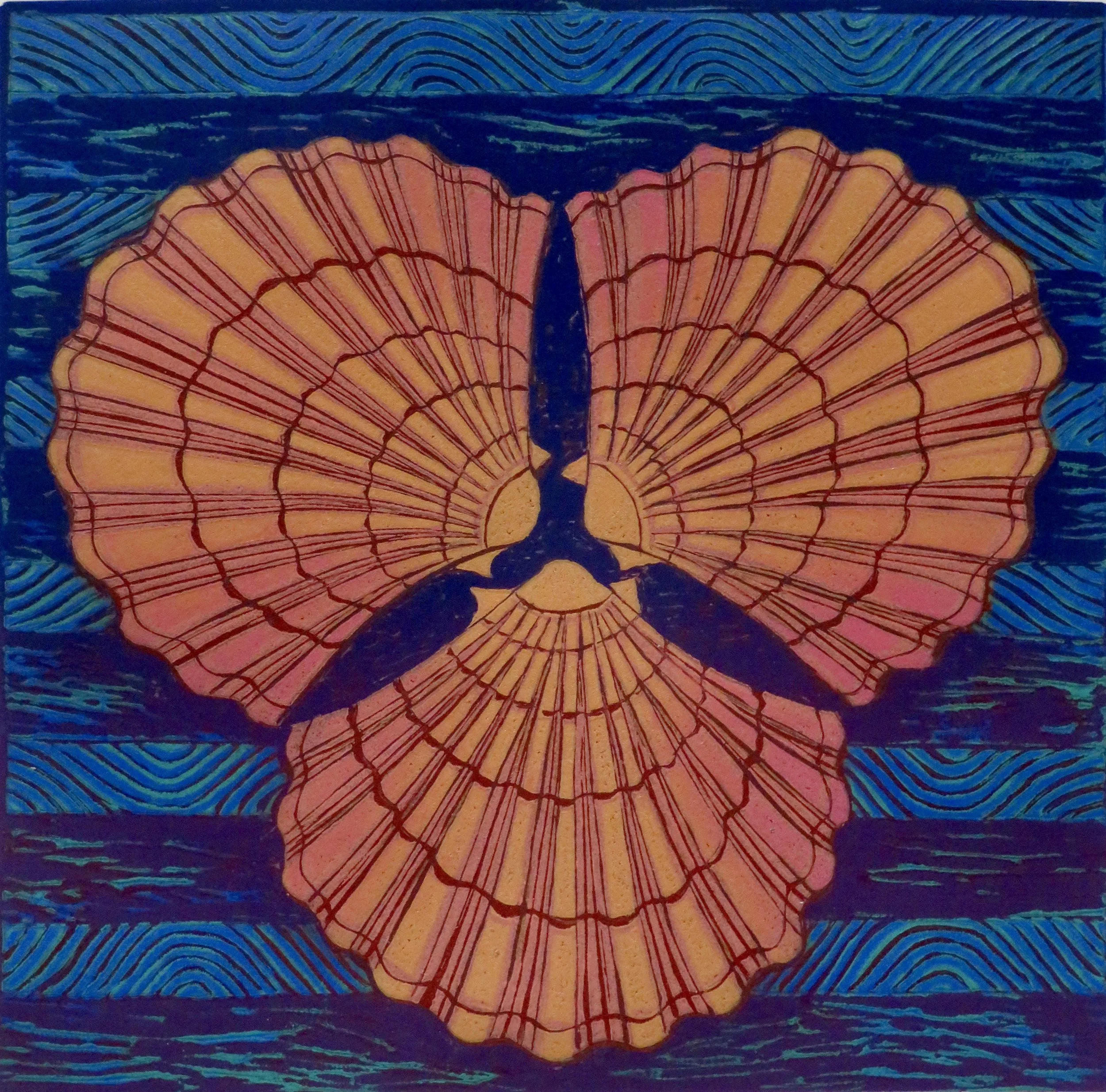 Scallops Reduction Linoleum Cut 12×12 inches