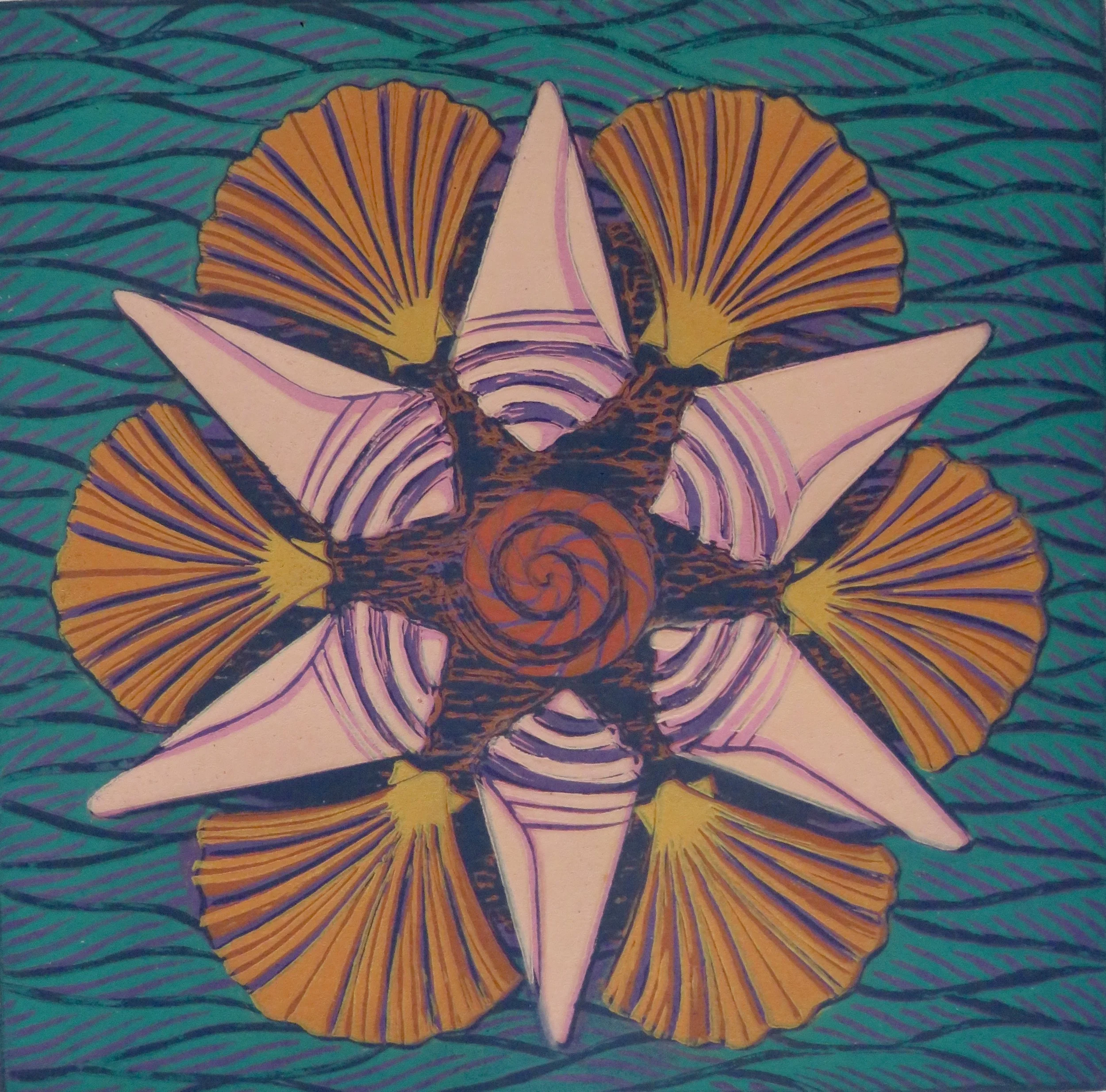 Shell Star Reduction Linoleum Cut 12×12 inches