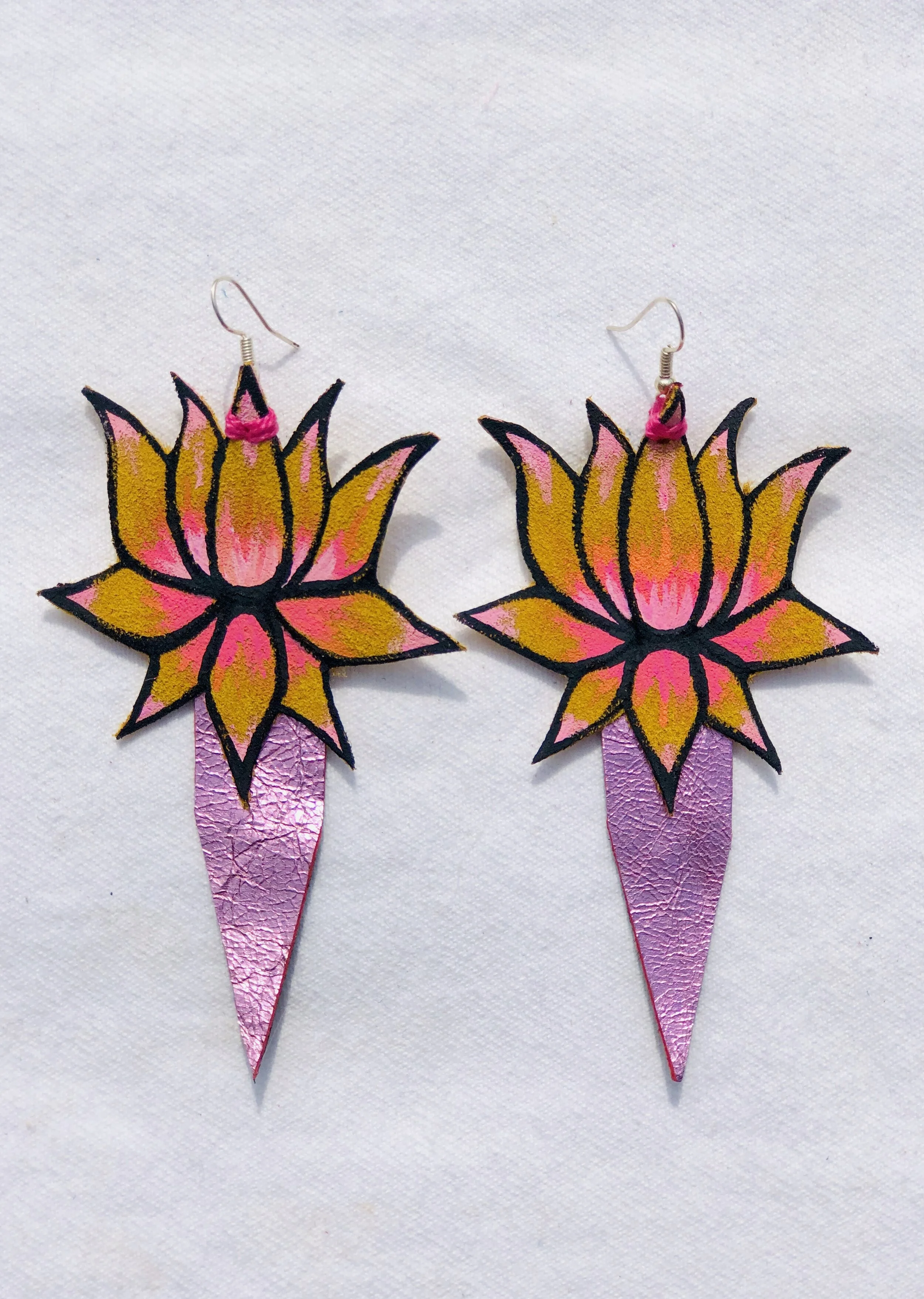 Hand Painted Lotus Earrings 