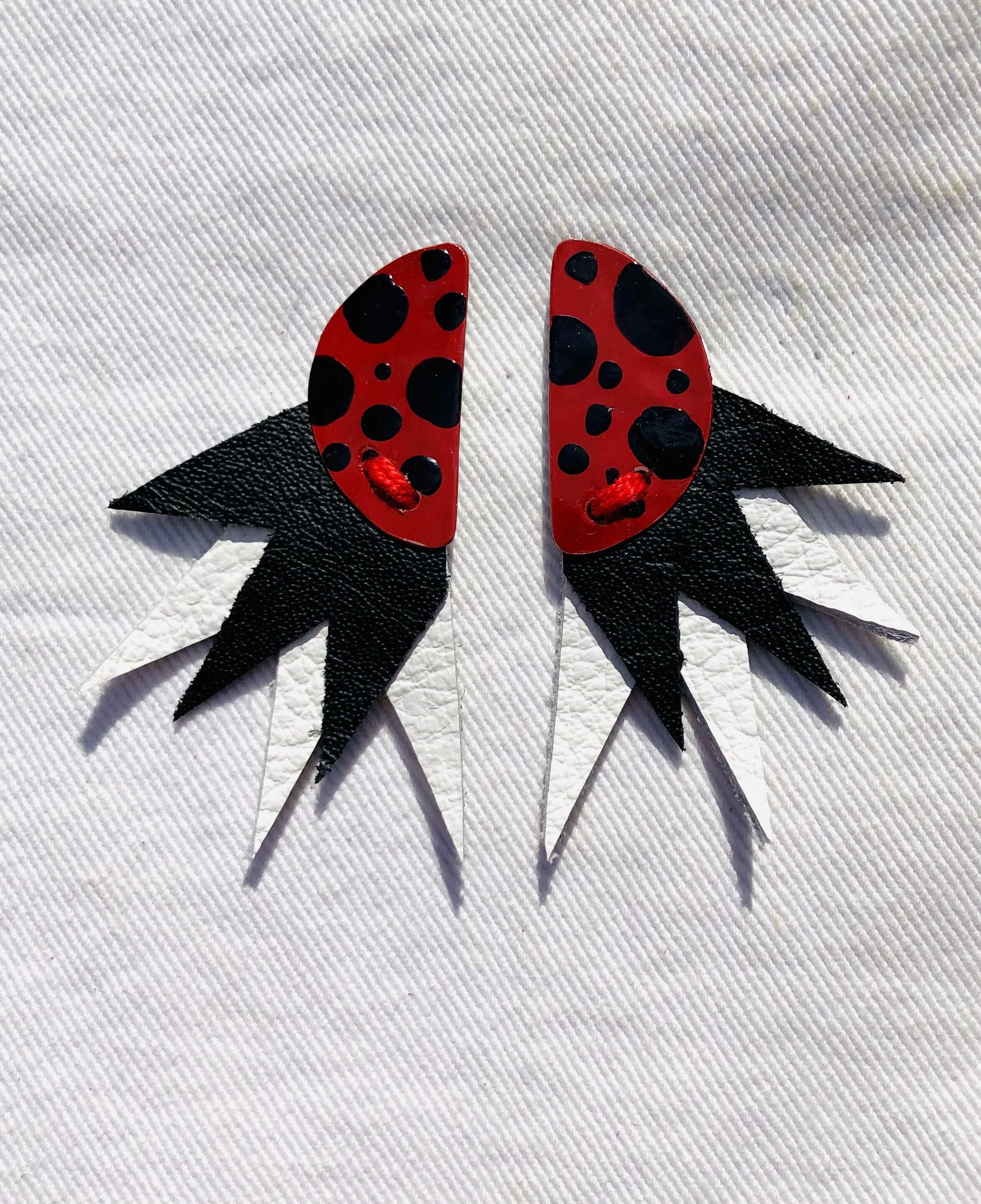 Kiss the Lady Bug Copper Leather Earrings 