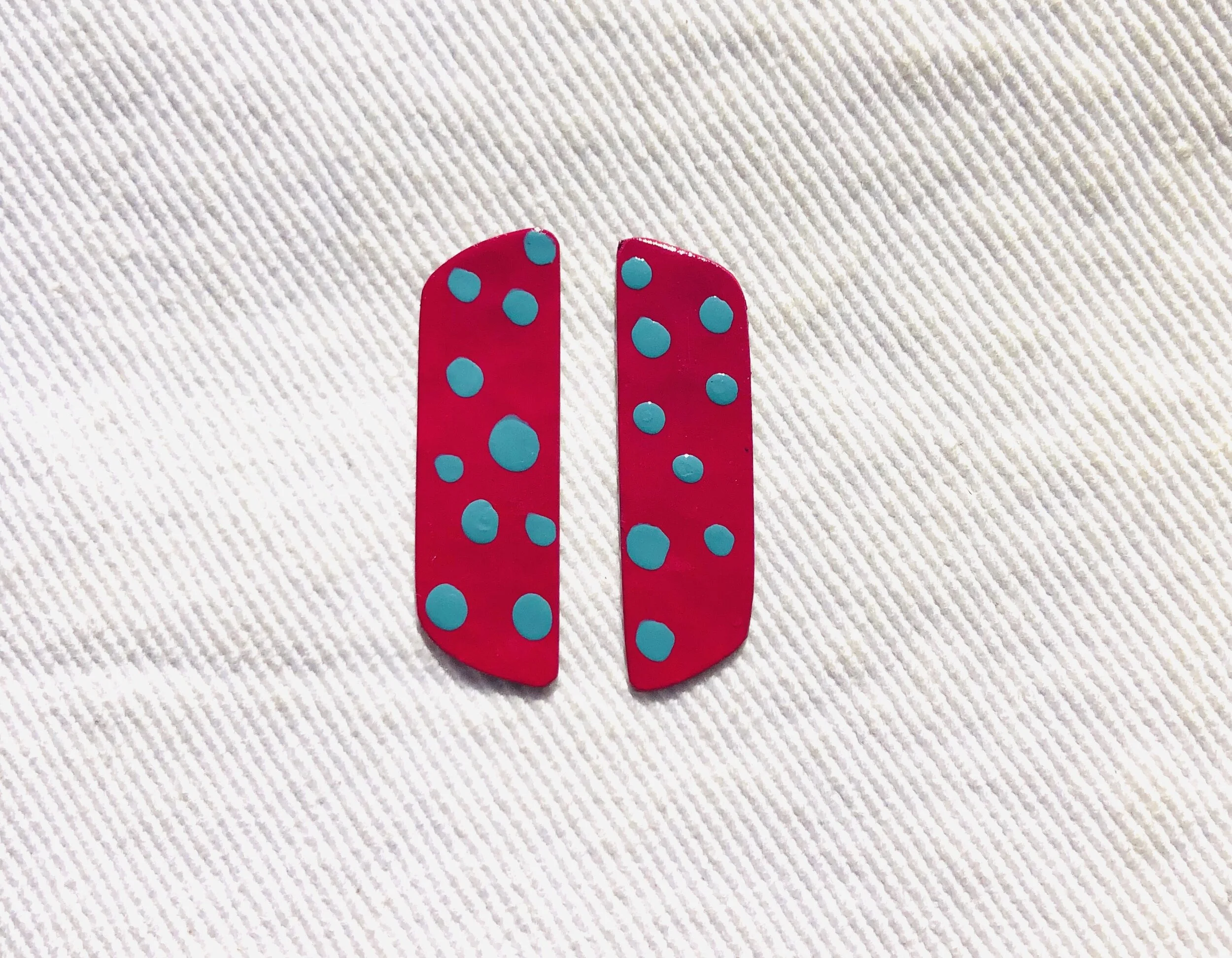 Small Hot Pink &amp; Blue Copper Earrings 