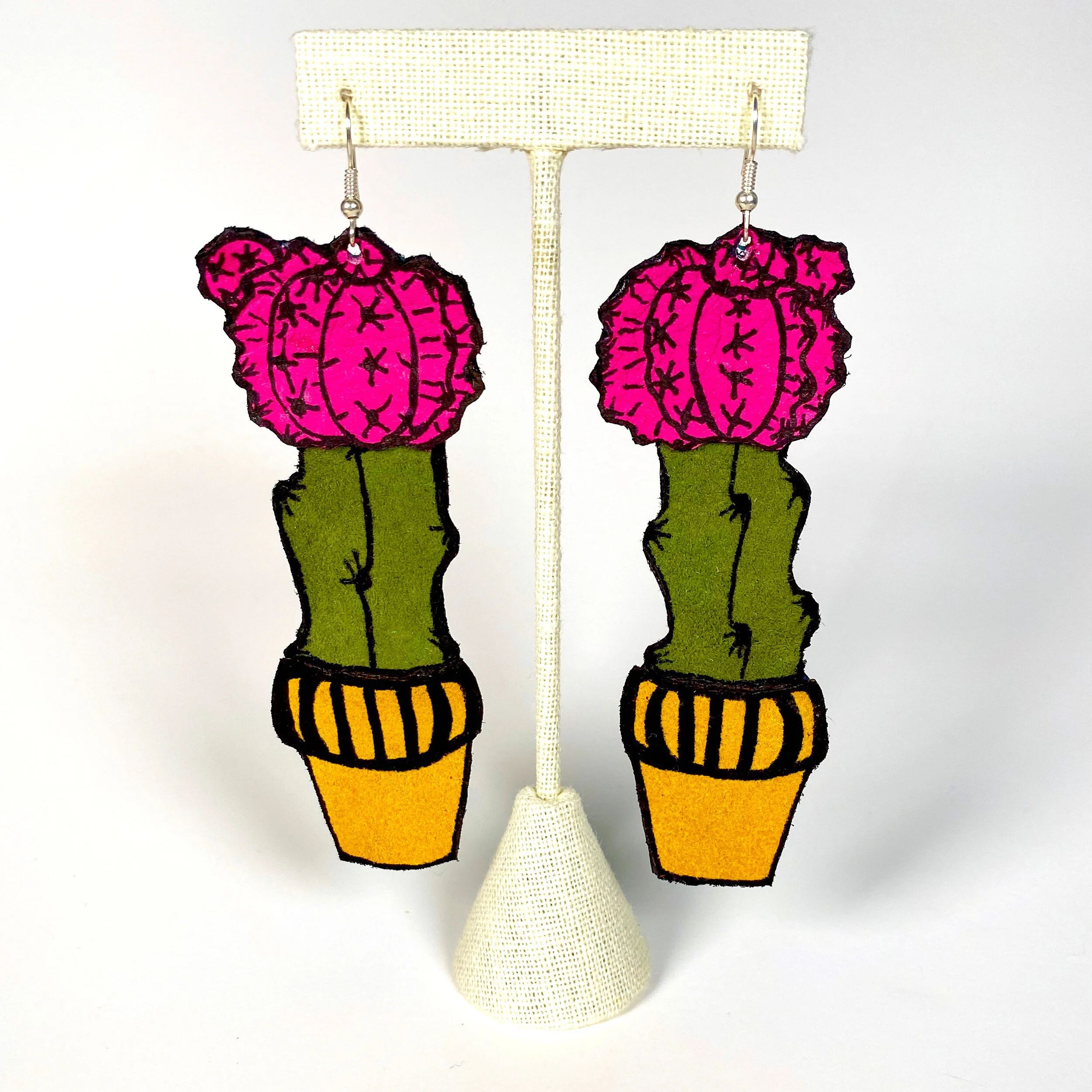 Hot Pink Grafted Cactus Earrings
