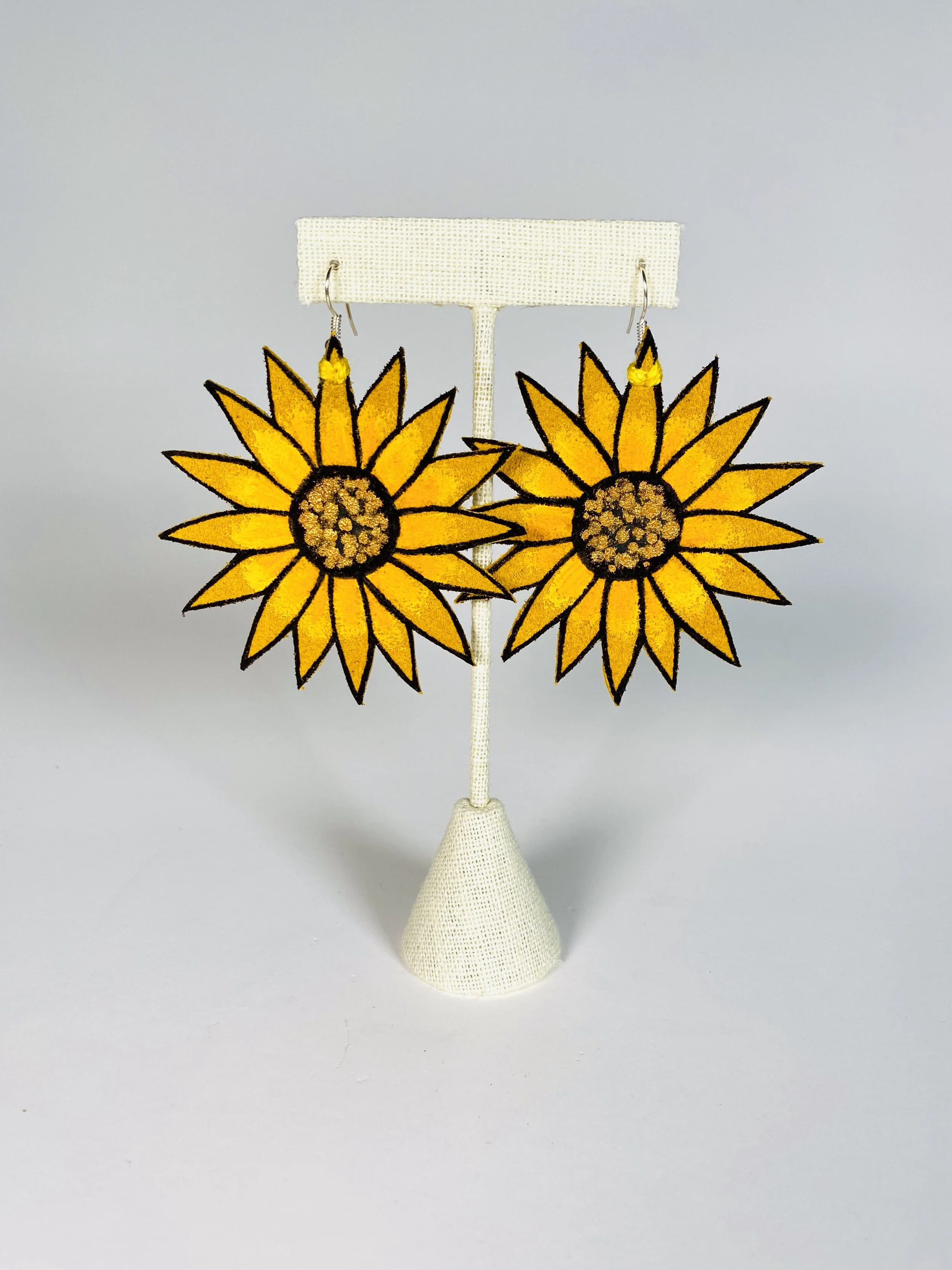 Leather Sun Flower Earrings 