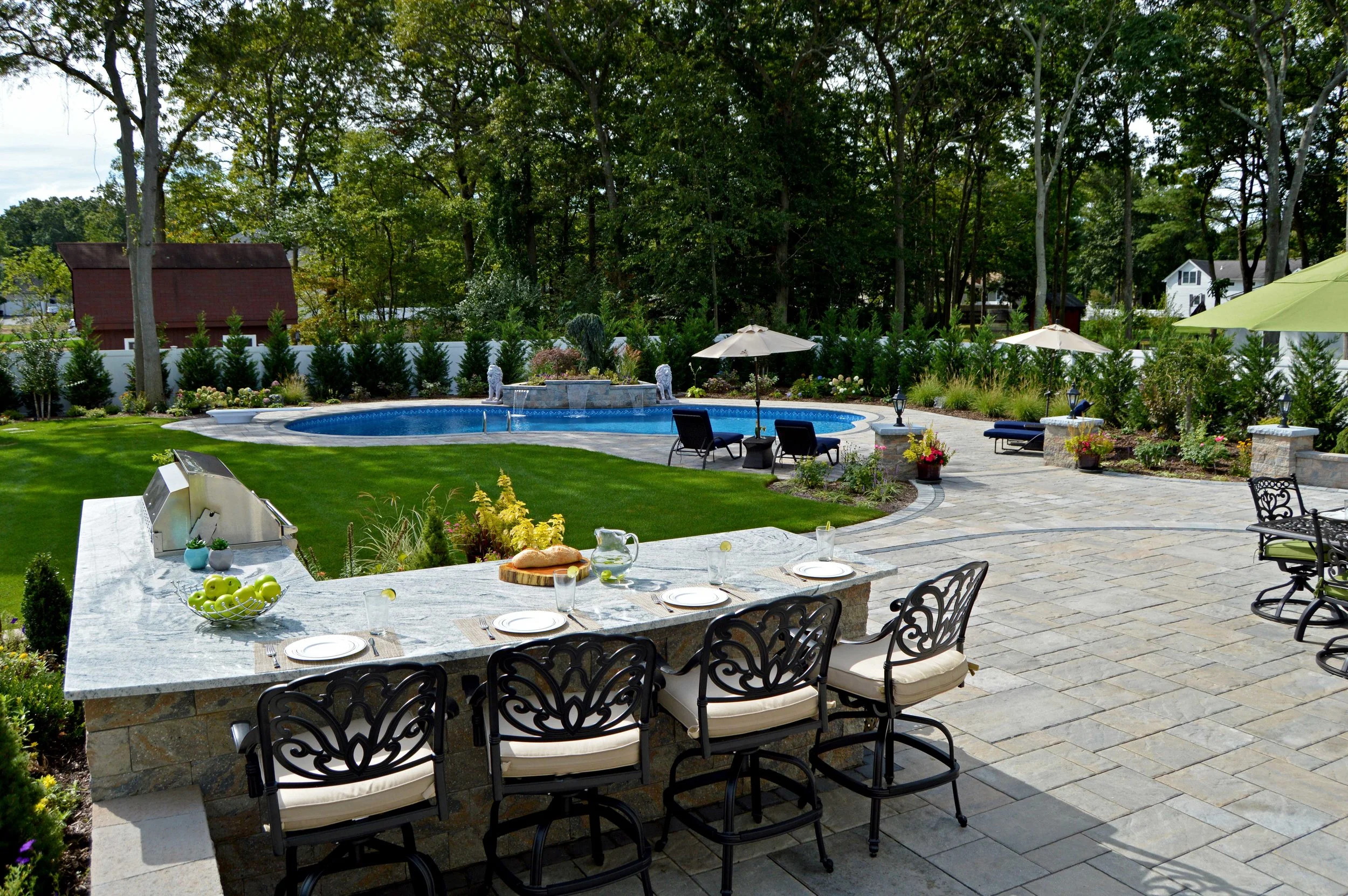 Port Jefferson, NY outdoor kitchen, swimming pool, and patio