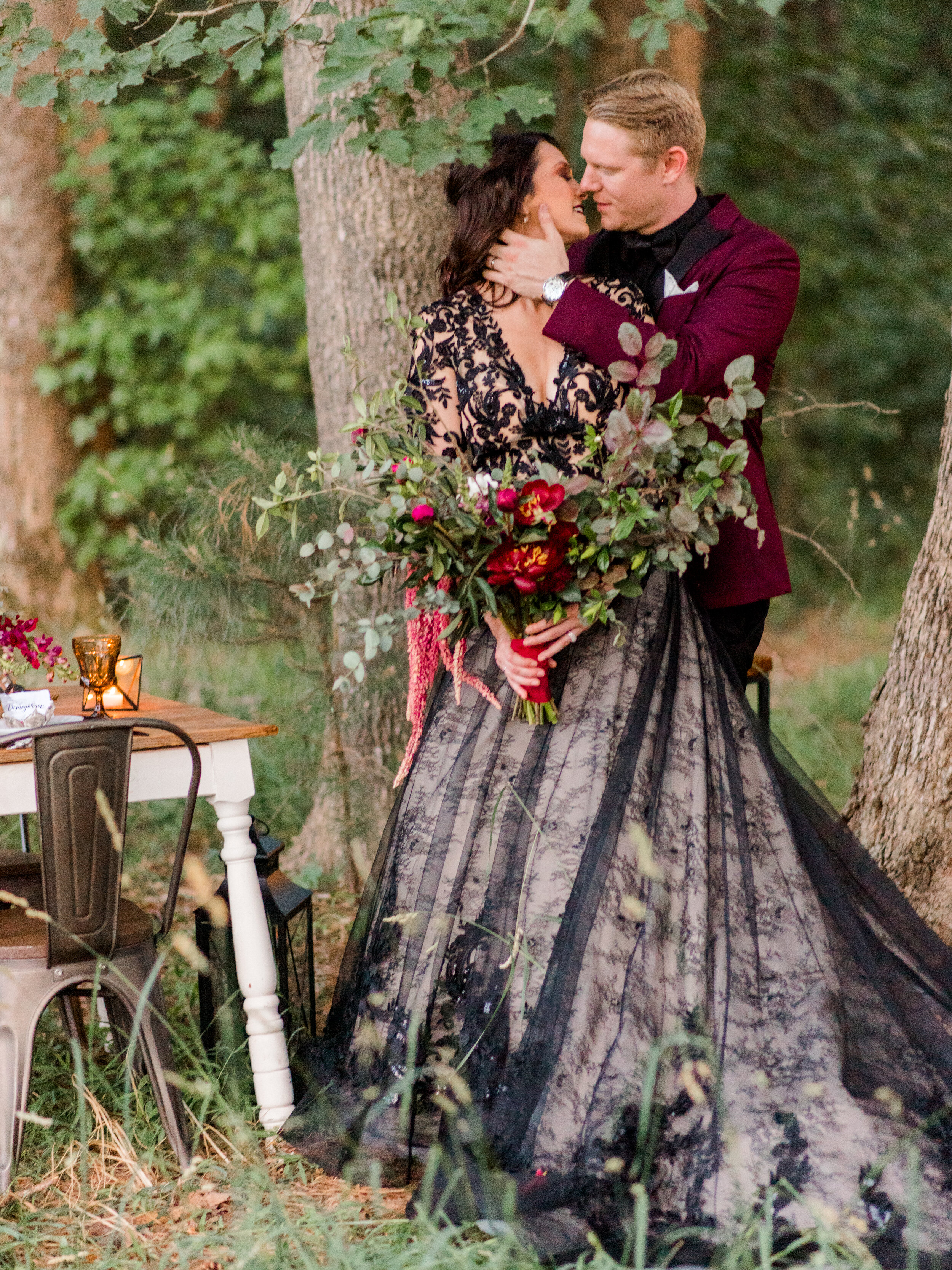 burgundy and black wedding dress