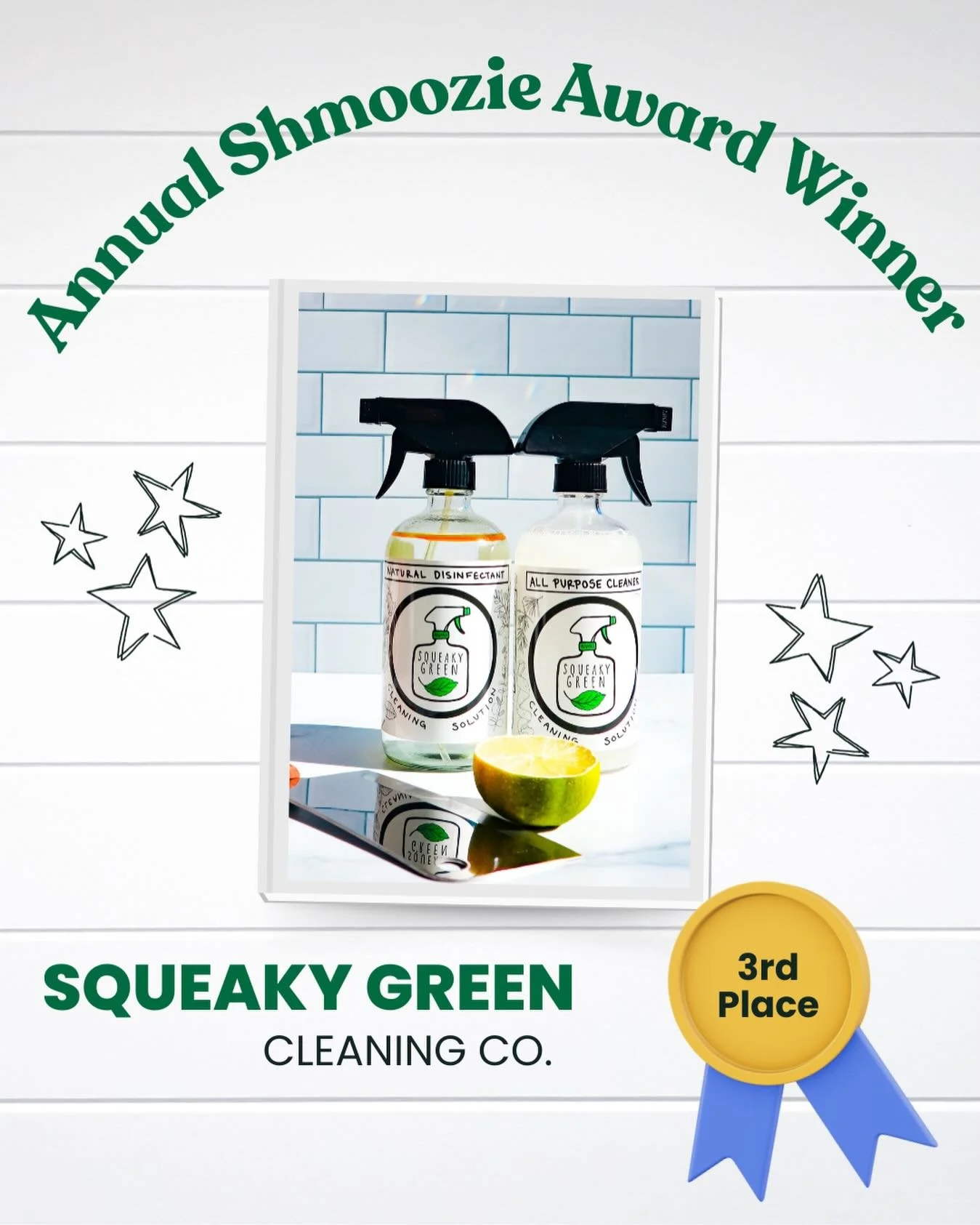 Thanks to the @shmoozeatl community for nominating us for the Annual Shmoozie Awards. We were happily surprised today to learn we won 3rd place for 2025! We appreciate everyone who voted for Squeaky Green. Cheers to another great year! 🥂

#squeakygr