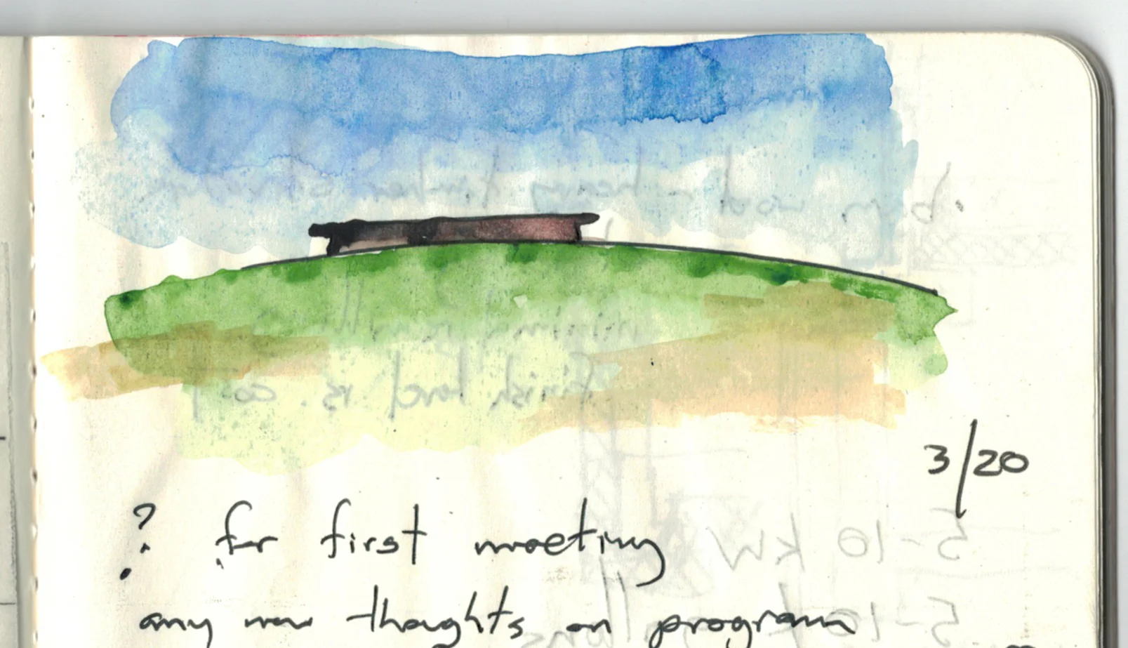 sketch showing site response of forming a protective ridge with the house rising behind