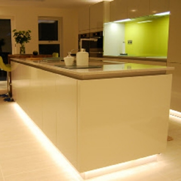 The LED lighting at the bottom of the cabinets is accent lighting, dramatic, and works well here.