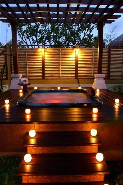 The area surrounding a hot tub should be safe in the evening.