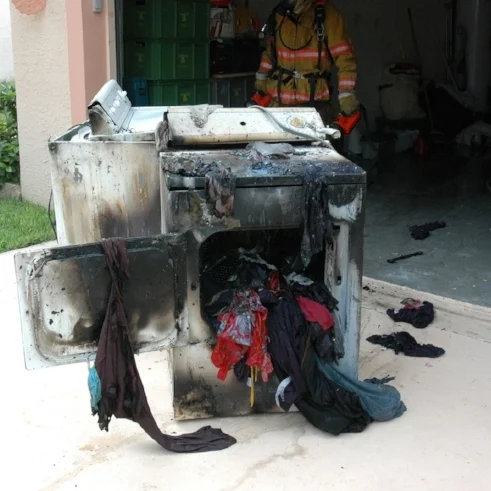 A sign it 's time for a new dryer? The fire department coming to put the dryer out after it caught on fire. (The house was saved.)
