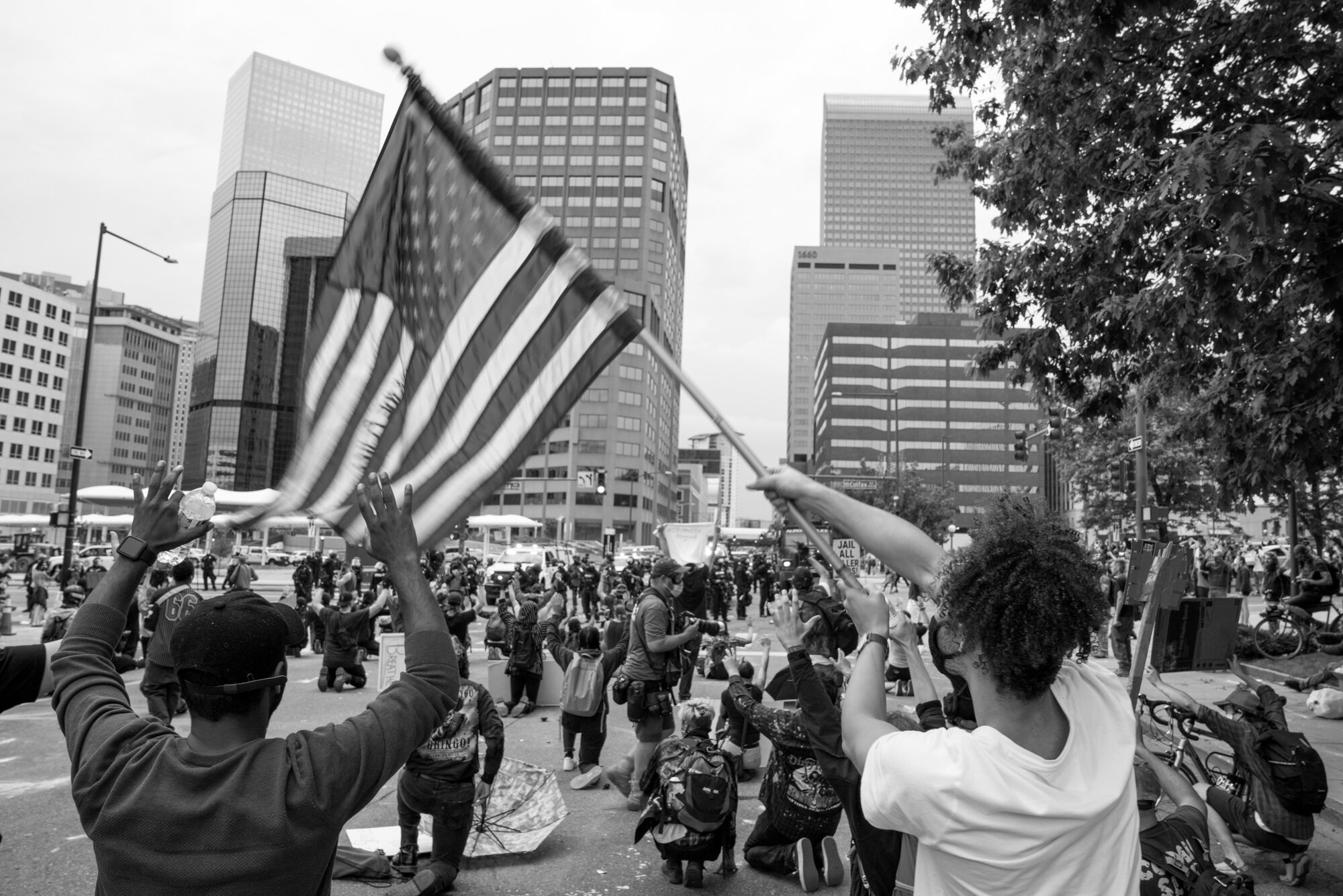 Protesters go back to where they were before they were forced to disperse due to the array of projectiles and tear gas fired at them. 5/30/2020.