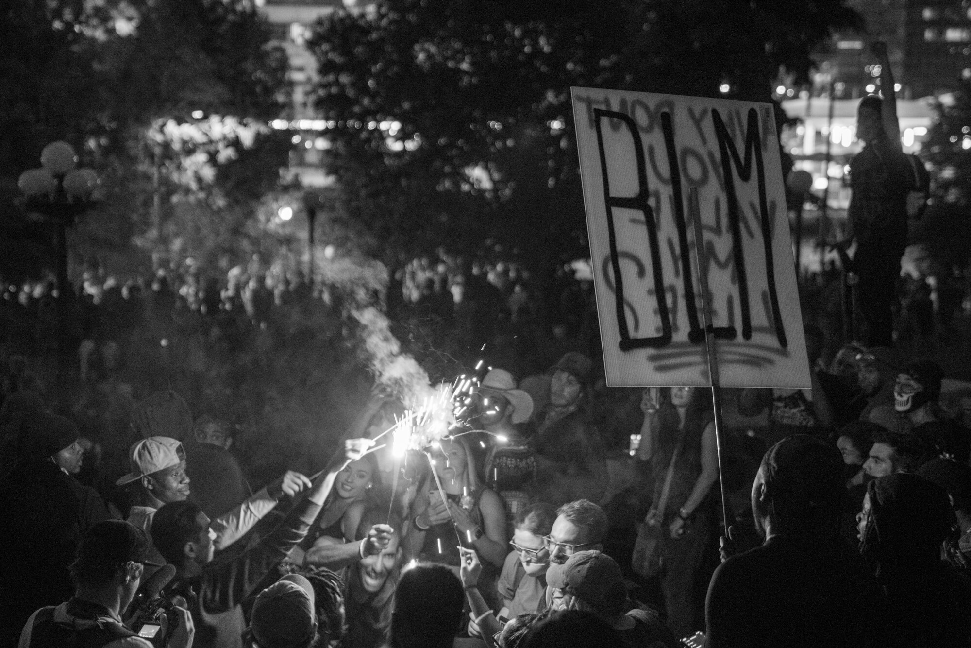 Protesters light sparklers after all the speakers were done for the night. 6/02/2020.