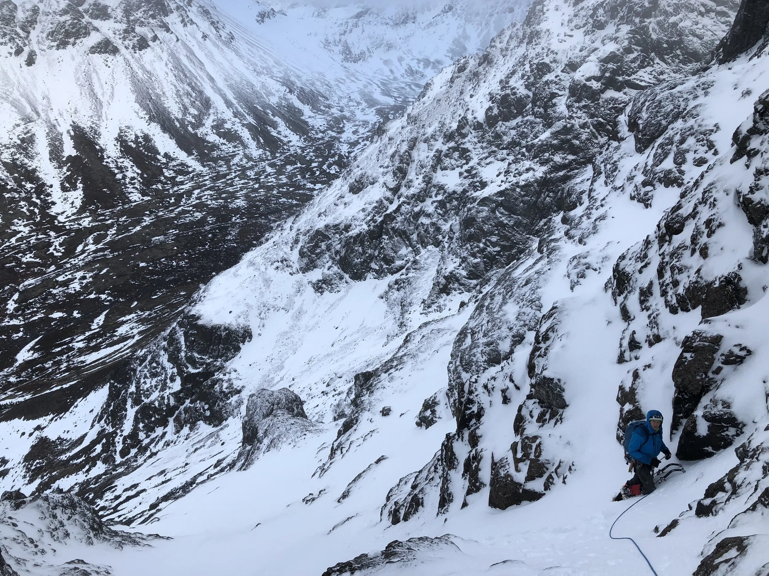 Alan finishing up the pitch 5 snow simul-climb.