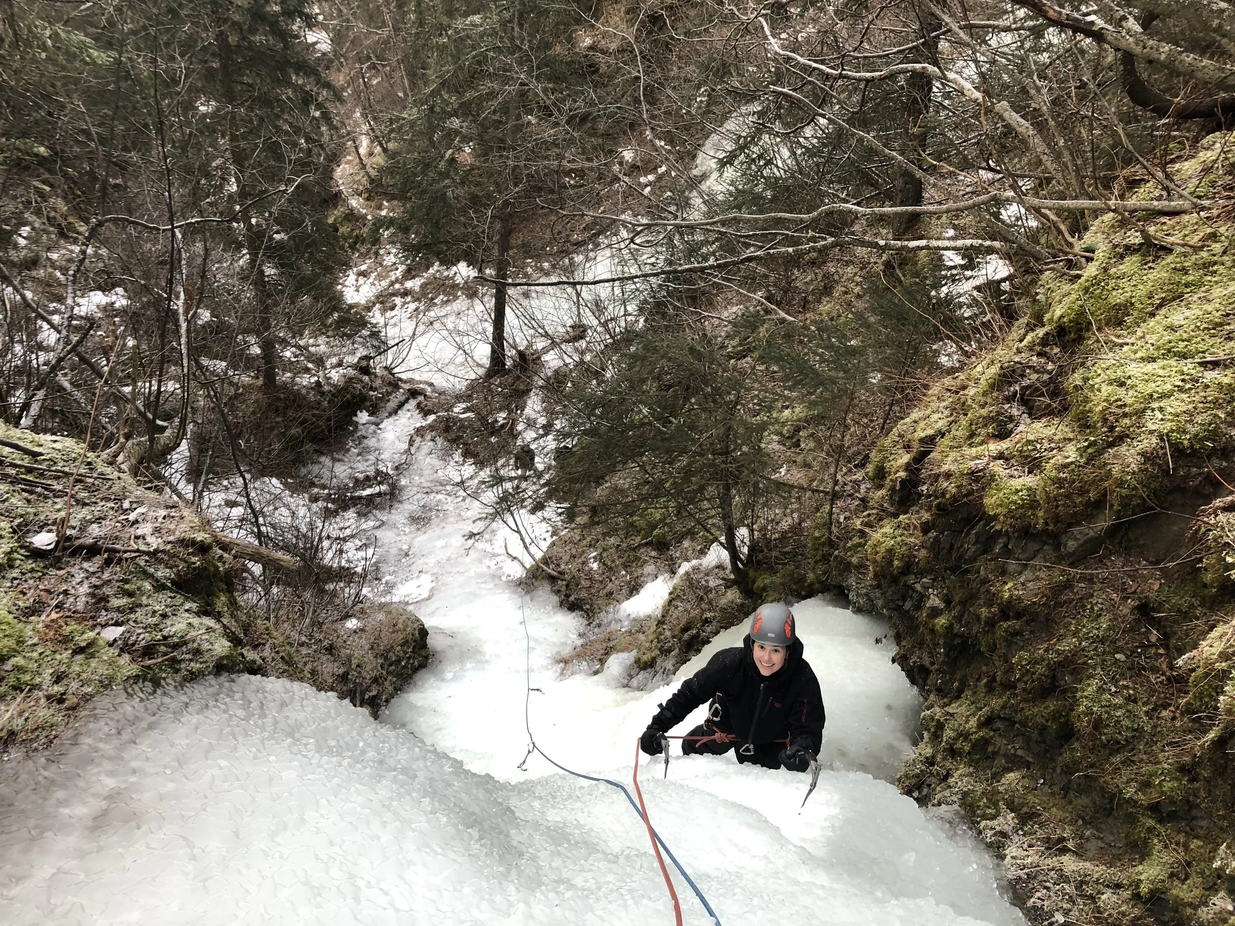 Local ice climbing on the Beer climbs.