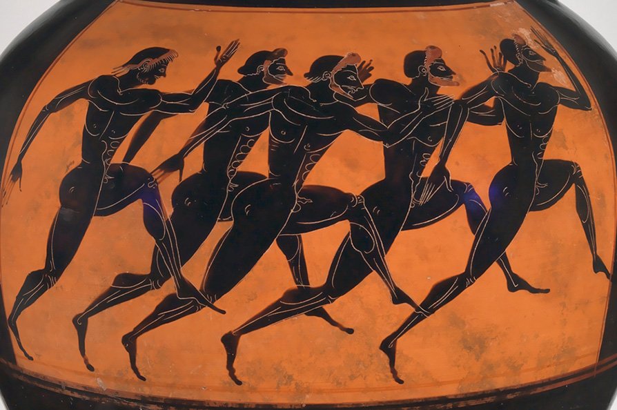 Terracotta Panathenaic prize amphora; Euphiletos Painter; ca. 530 BCE; Metropolian Museum of Art